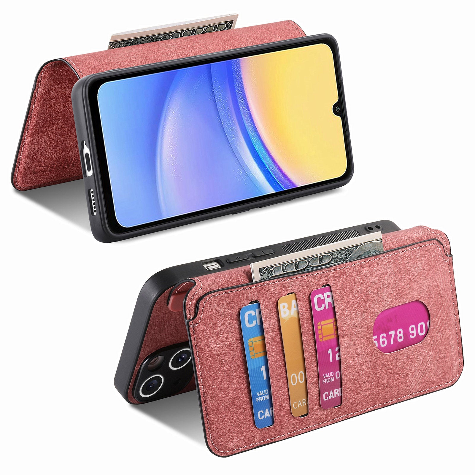 CASENEO MW-03 For Samsung Galaxy A25 5G (Global) (161.0 x 76.5 x 8.3mm) Case Detachable Magnetic Leather Cell Phone Back Cover - Pink