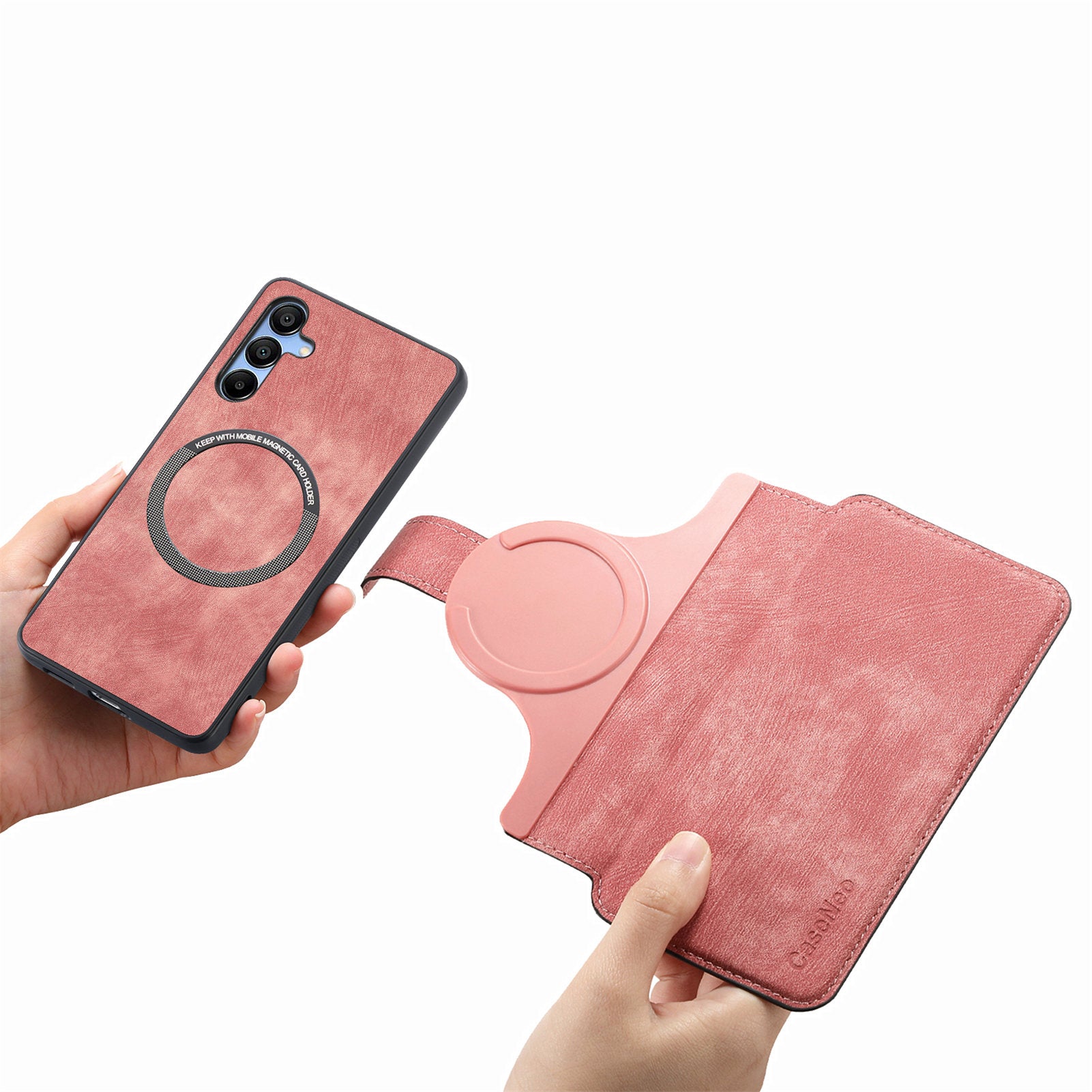 CASENEO MW-03 For Samsung Galaxy A25 5G (Global) (161.0 x 76.5 x 8.3mm) Case Detachable Magnetic Leather Cell Phone Back Cover - Pink