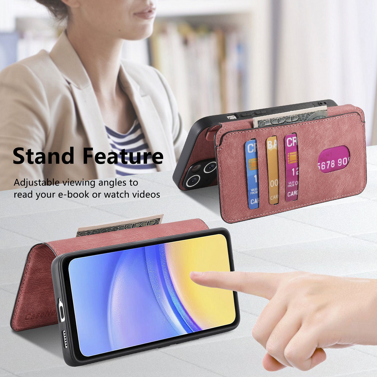 CASENEO MW-03 For Samsung Galaxy A25 5G (Global) (161.0 x 76.5 x 8.3mm) Case Detachable Magnetic Leather Cell Phone Back Cover - Pink