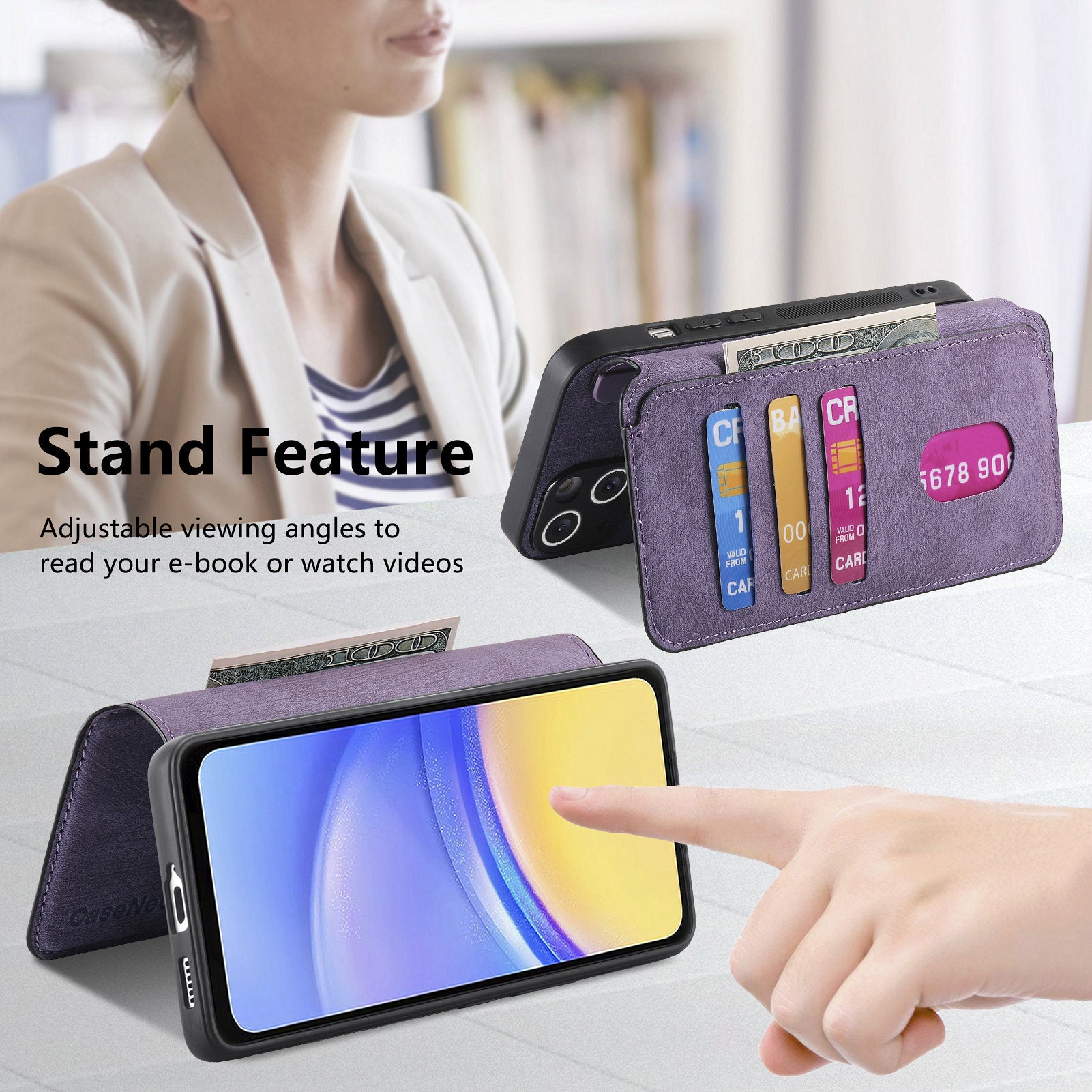 CASENEO MW-03 For Samsung Galaxy A25 5G (Global) (161.0 x 76.5 x 8.3mm) Case Detachable Magnetic Leather Cell Phone Back Cover - Purple