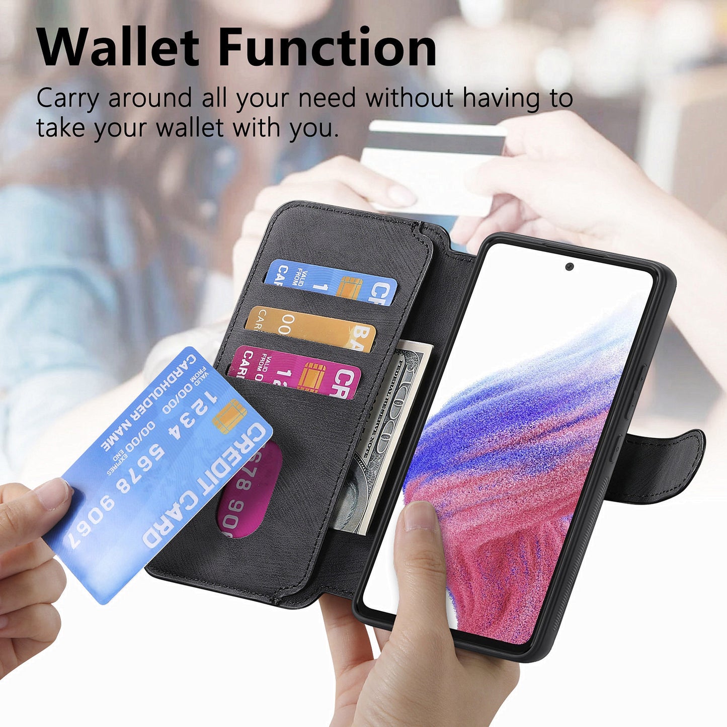 CASENEO MW-03 For Samsung Galaxy A53 5G Case Retro Leather Detachable Magnetic Wallet Back Cover - Black