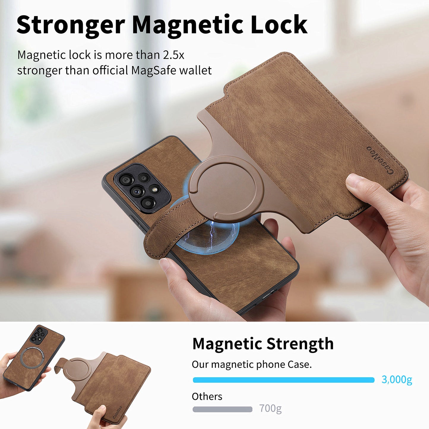 CASENEO MW-03 For Samsung Galaxy A53 5G Case Retro Leather Detachable Magnetic Wallet Back Cover - Brown