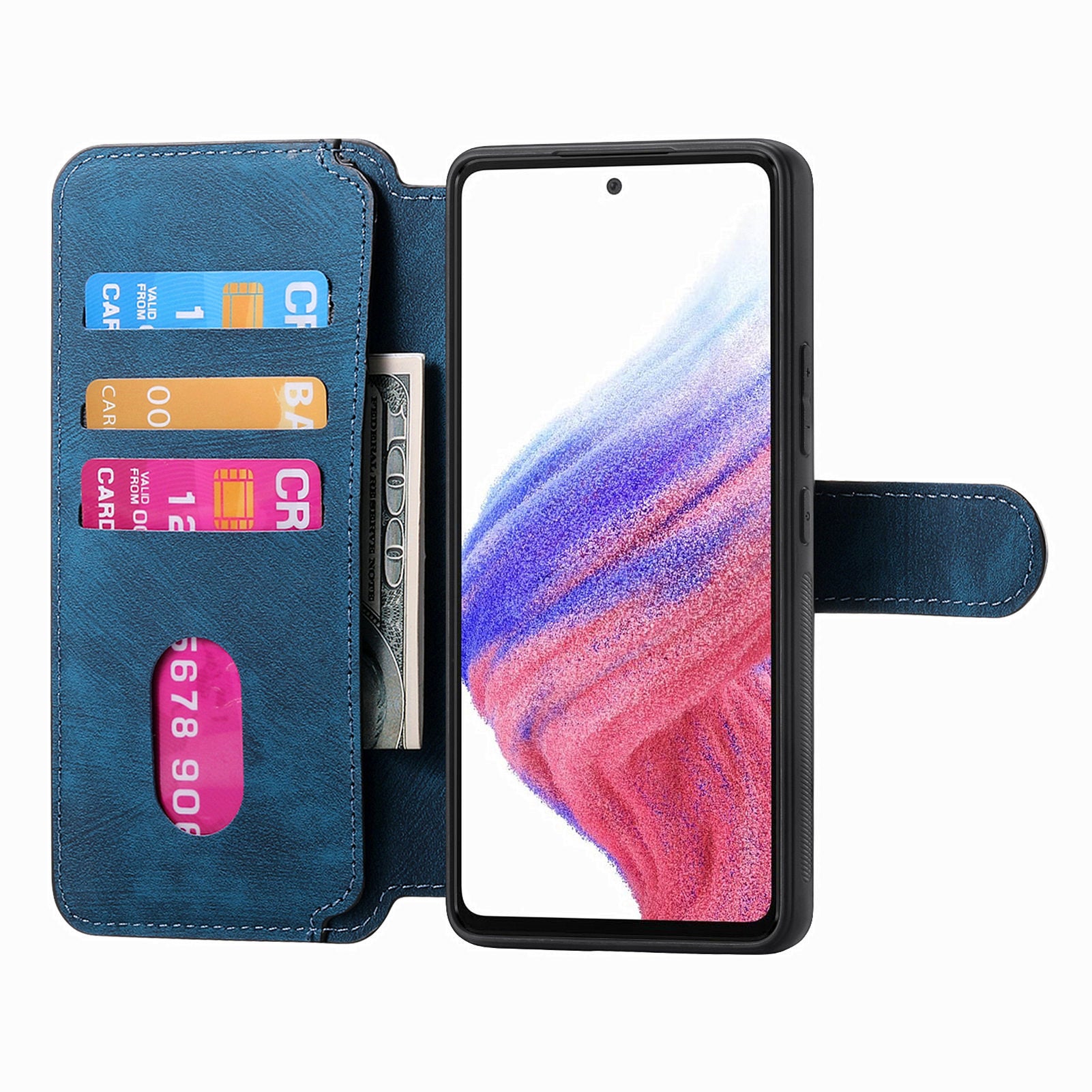 CASENEO MW-03 For Samsung Galaxy A53 5G Case Retro Leather Detachable Magnetic Wallet Back Cover - Dark Blue