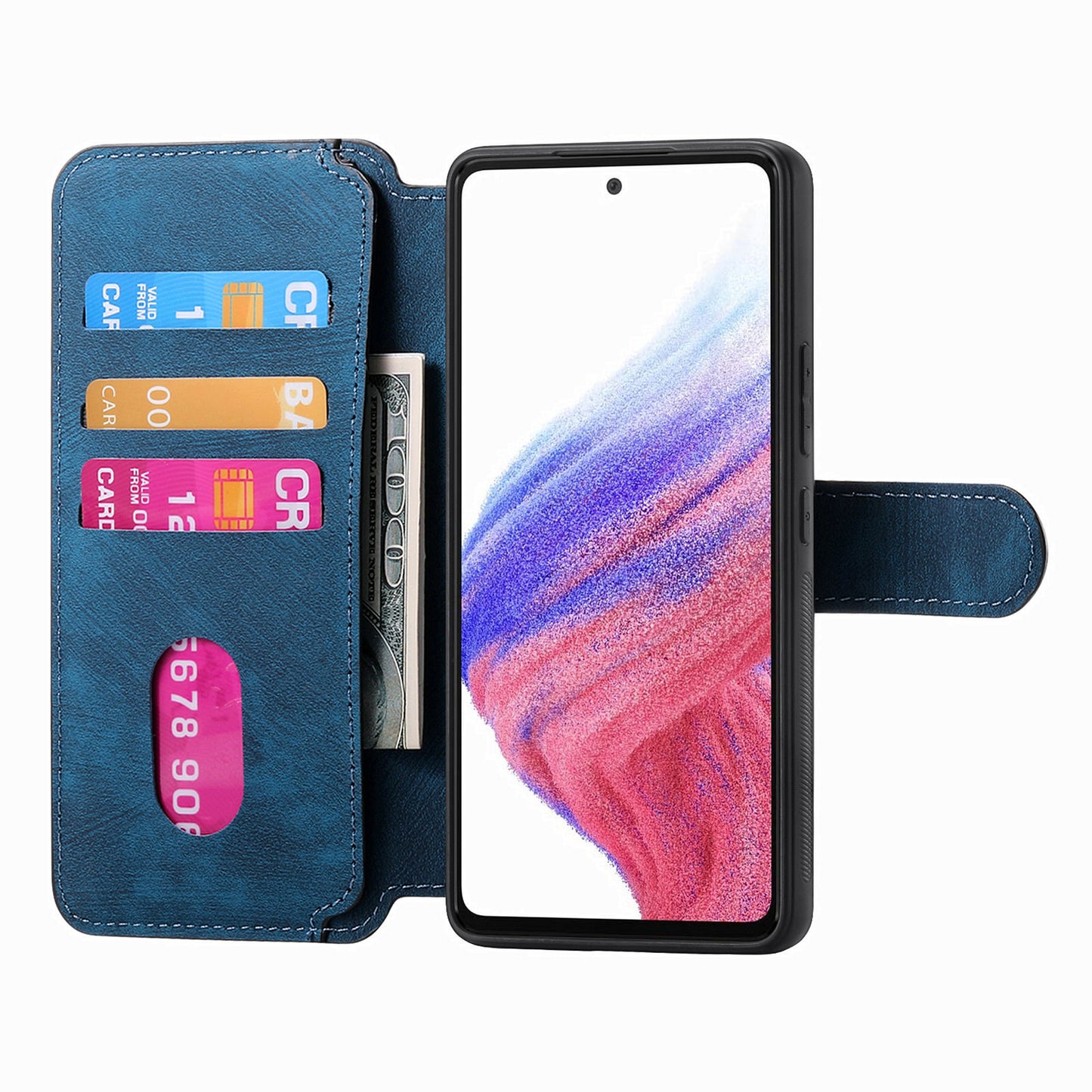 CASENEO MW-03 For Samsung Galaxy A53 5G Case Retro Leather Detachable Magnetic Wallet Back Cover - Dark Blue