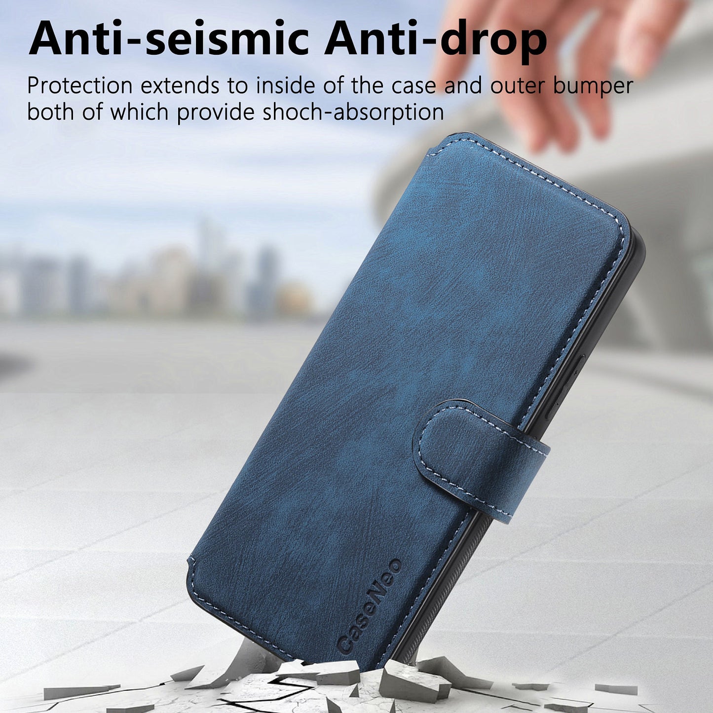 CASENEO MW-03 For Samsung Galaxy A53 5G Case Retro Leather Detachable Magnetic Wallet Back Cover - Dark Blue