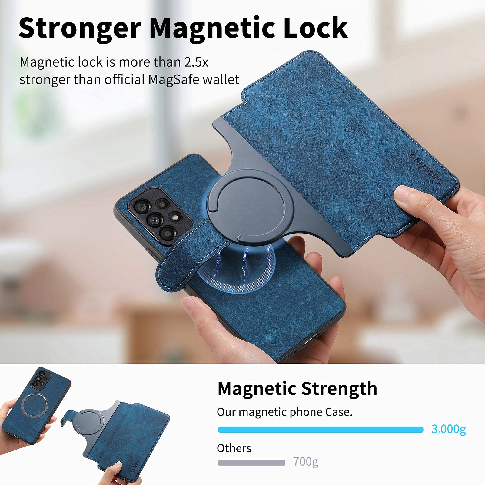 CASENEO MW-03 For Samsung Galaxy A53 5G Case Retro Leather Detachable Magnetic Wallet Back Cover - Dark Blue