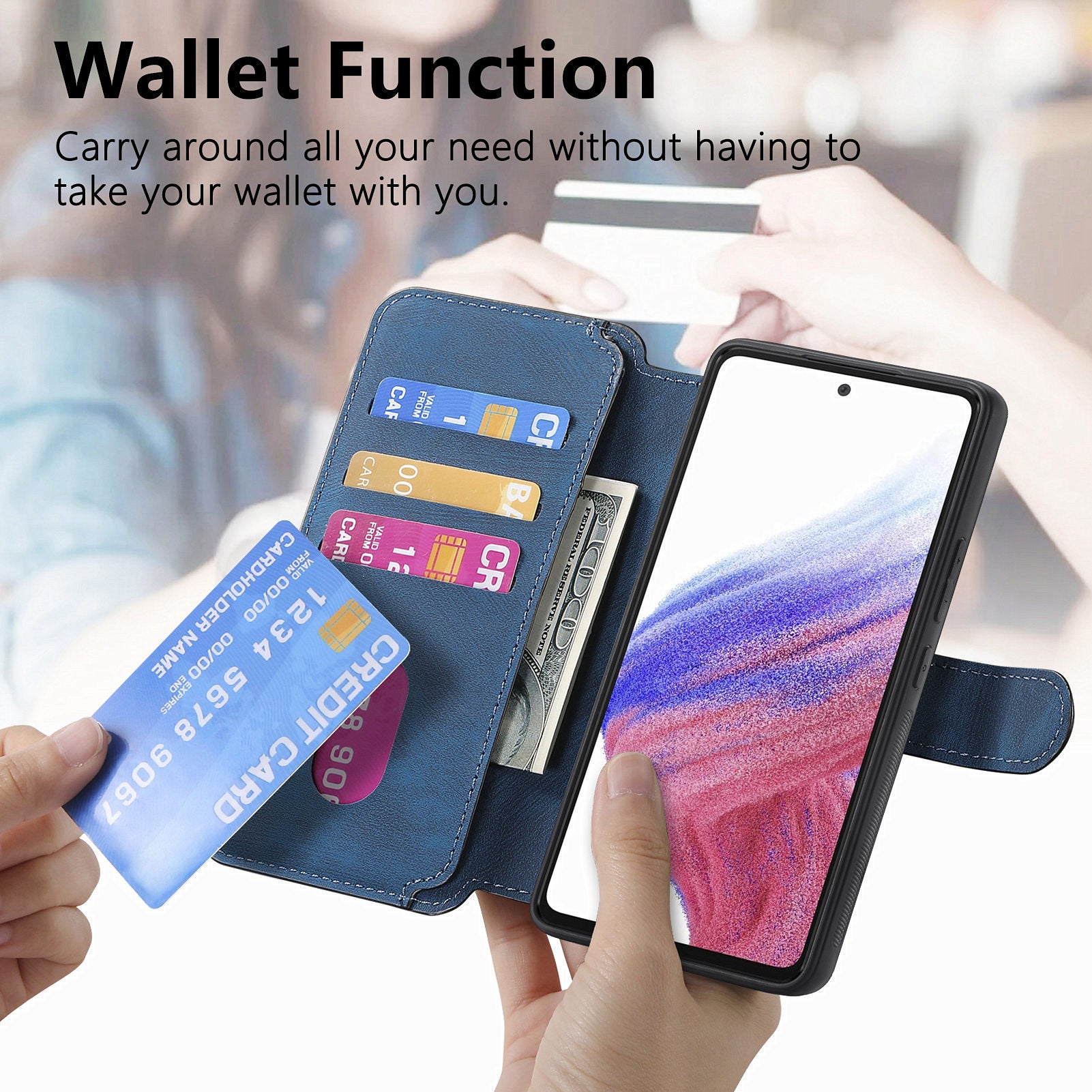 CASENEO MW-03 For Samsung Galaxy A53 5G Case Retro Leather Detachable Magnetic Wallet Back Cover - Dark Blue