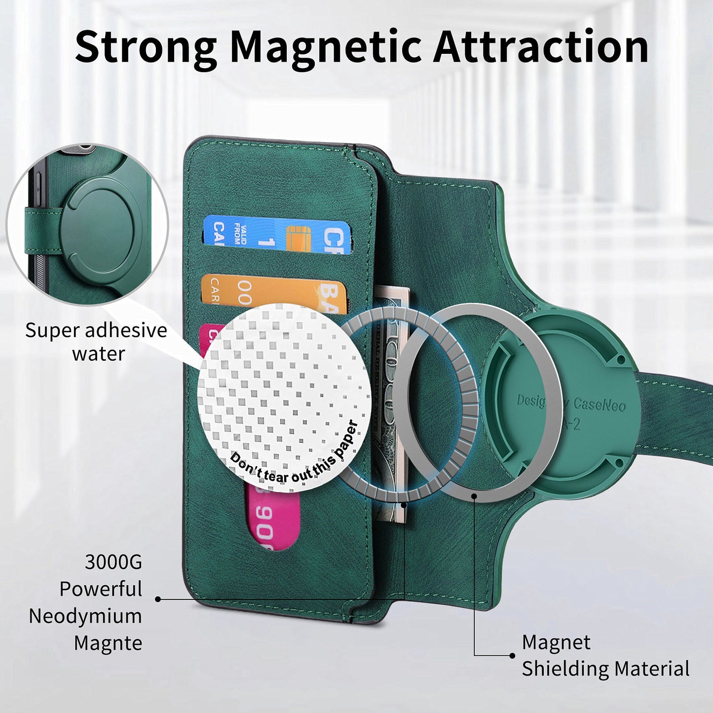 CASENEO MW-03 For Samsung Galaxy A53 5G Case Retro Leather Detachable Magnetic Wallet Back Cover - Green