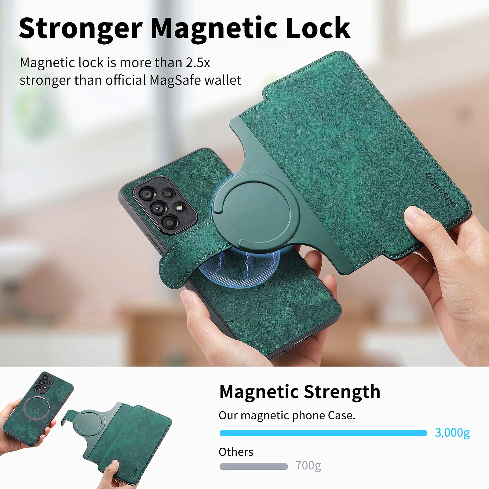 CASENEO MW-03 For Samsung Galaxy A53 5G Case Retro Leather Detachable Magnetic Wallet Back Cover - Green