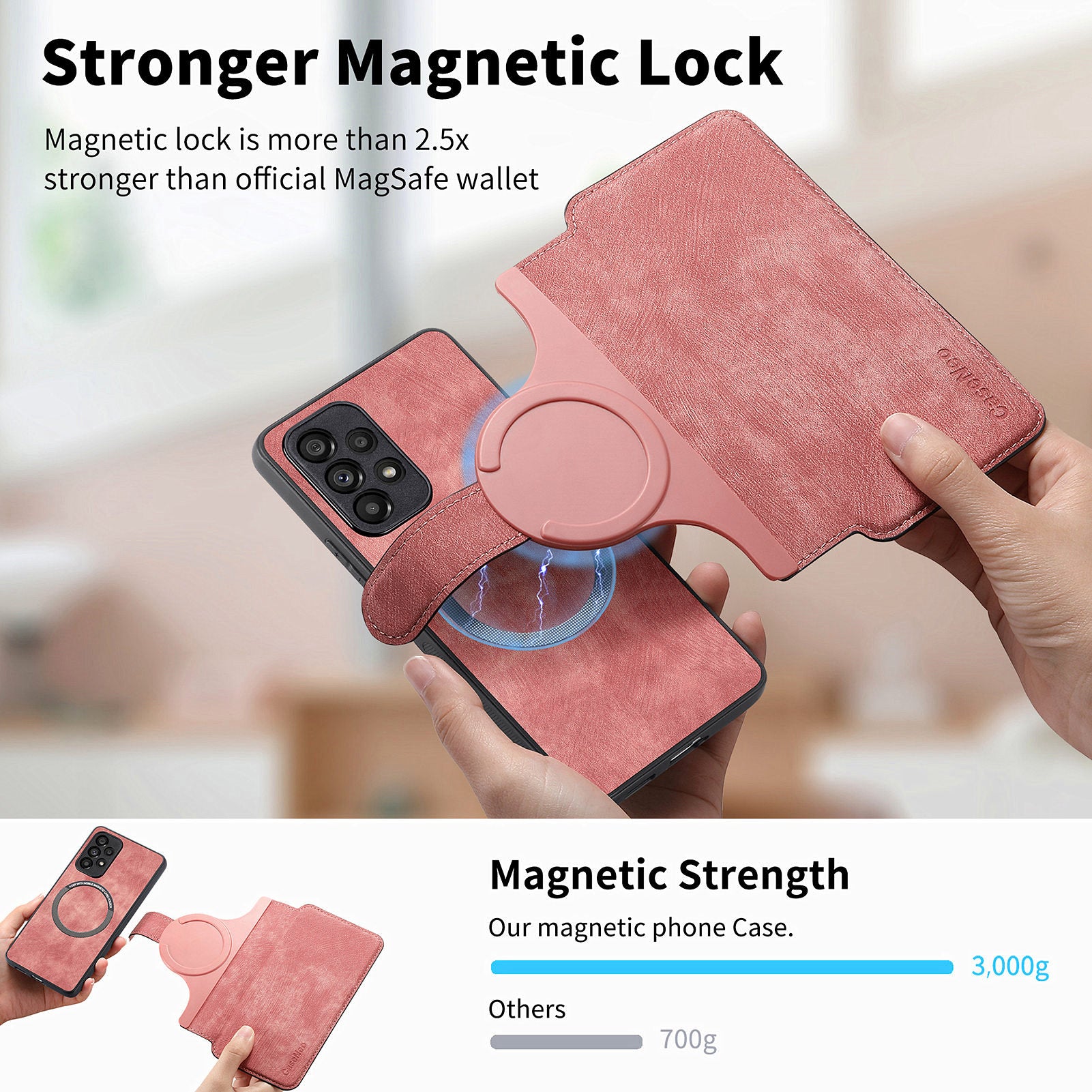 CASENEO MW-03 For Samsung Galaxy A53 5G Case Retro Leather Detachable Magnetic Wallet Back Cover - Pink