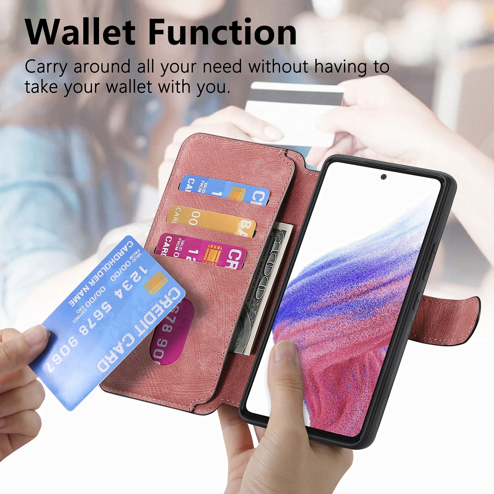 CASENEO MW-03 For Samsung Galaxy A53 5G Case Retro Leather Detachable Magnetic Wallet Back Cover - Pink
