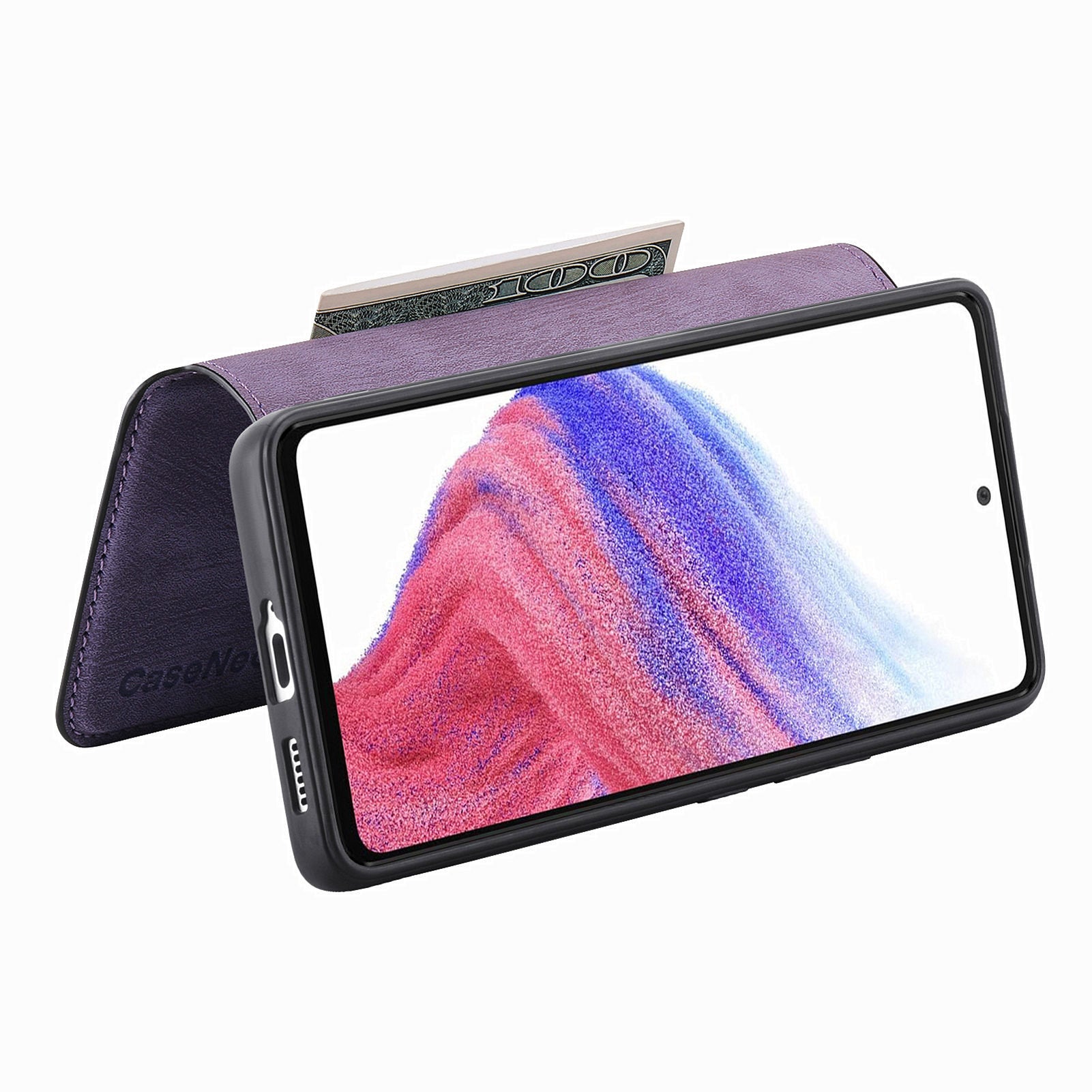CASENEO MW-03 For Samsung Galaxy A53 5G Case Retro Leather Detachable Magnetic Wallet Back Cover - Purple