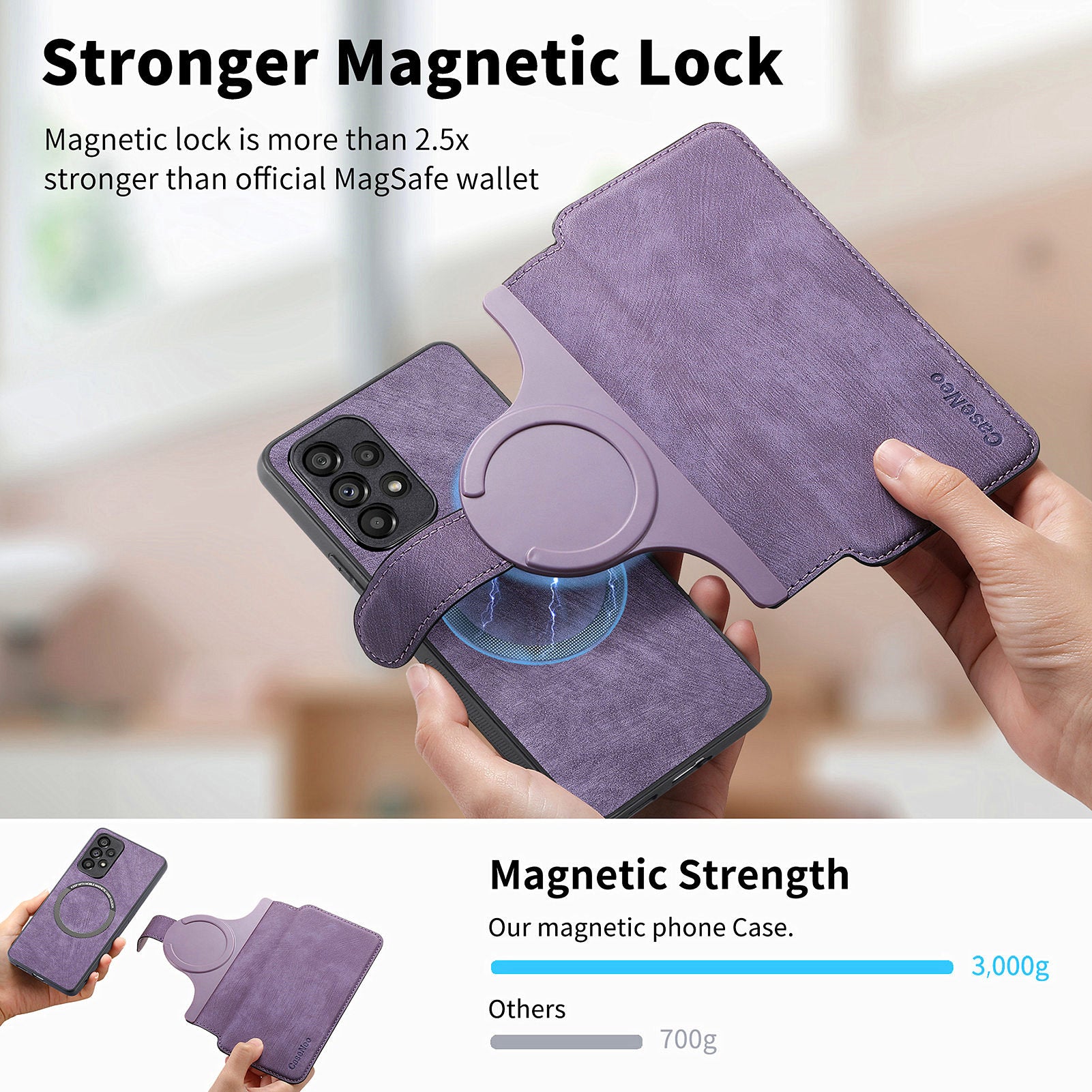 CASENEO MW-03 For Samsung Galaxy A53 5G Case Retro Leather Detachable Magnetic Wallet Back Cover - Purple