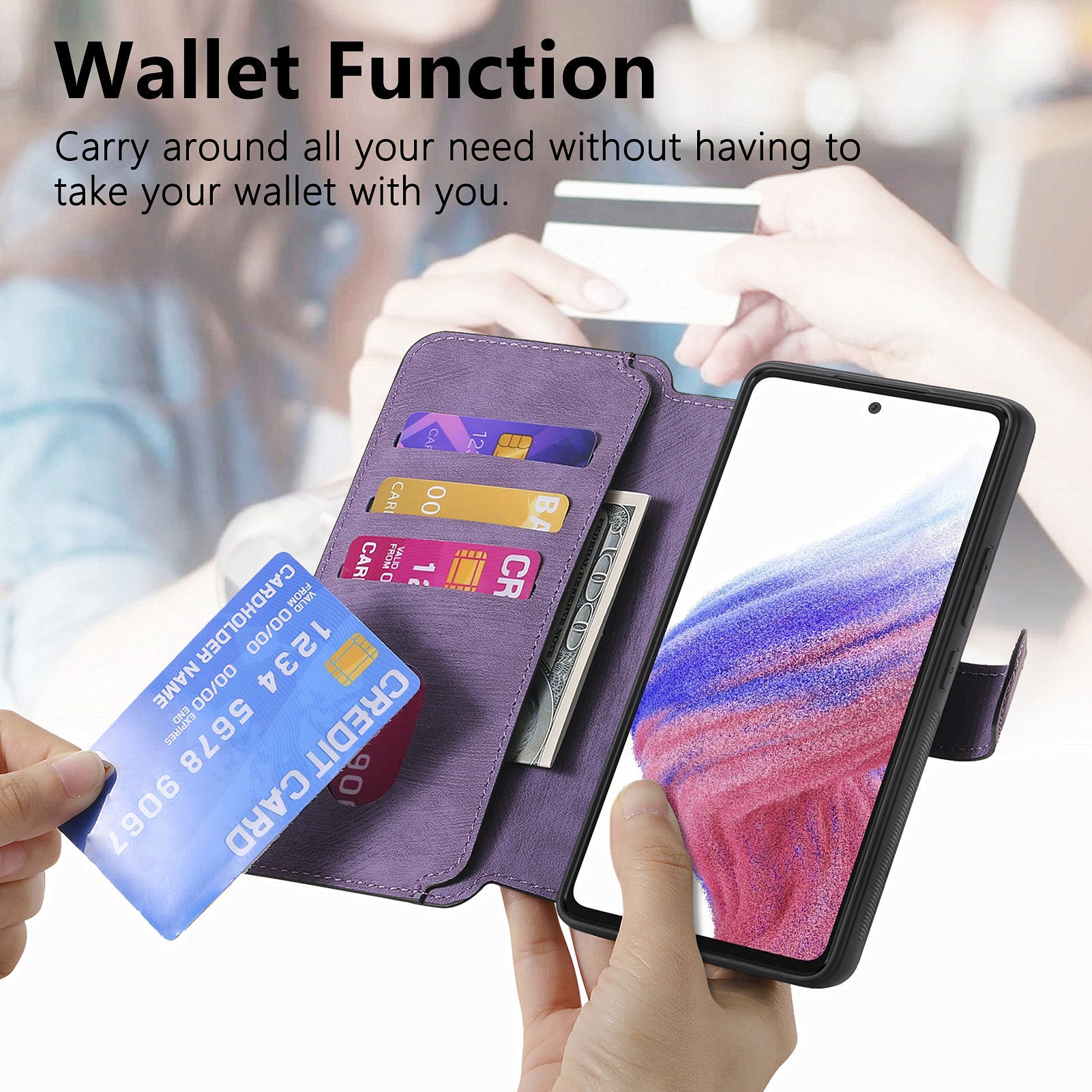 CASENEO MW-03 For Samsung Galaxy A53 5G Case Retro Leather Detachable Magnetic Wallet Back Cover - Purple