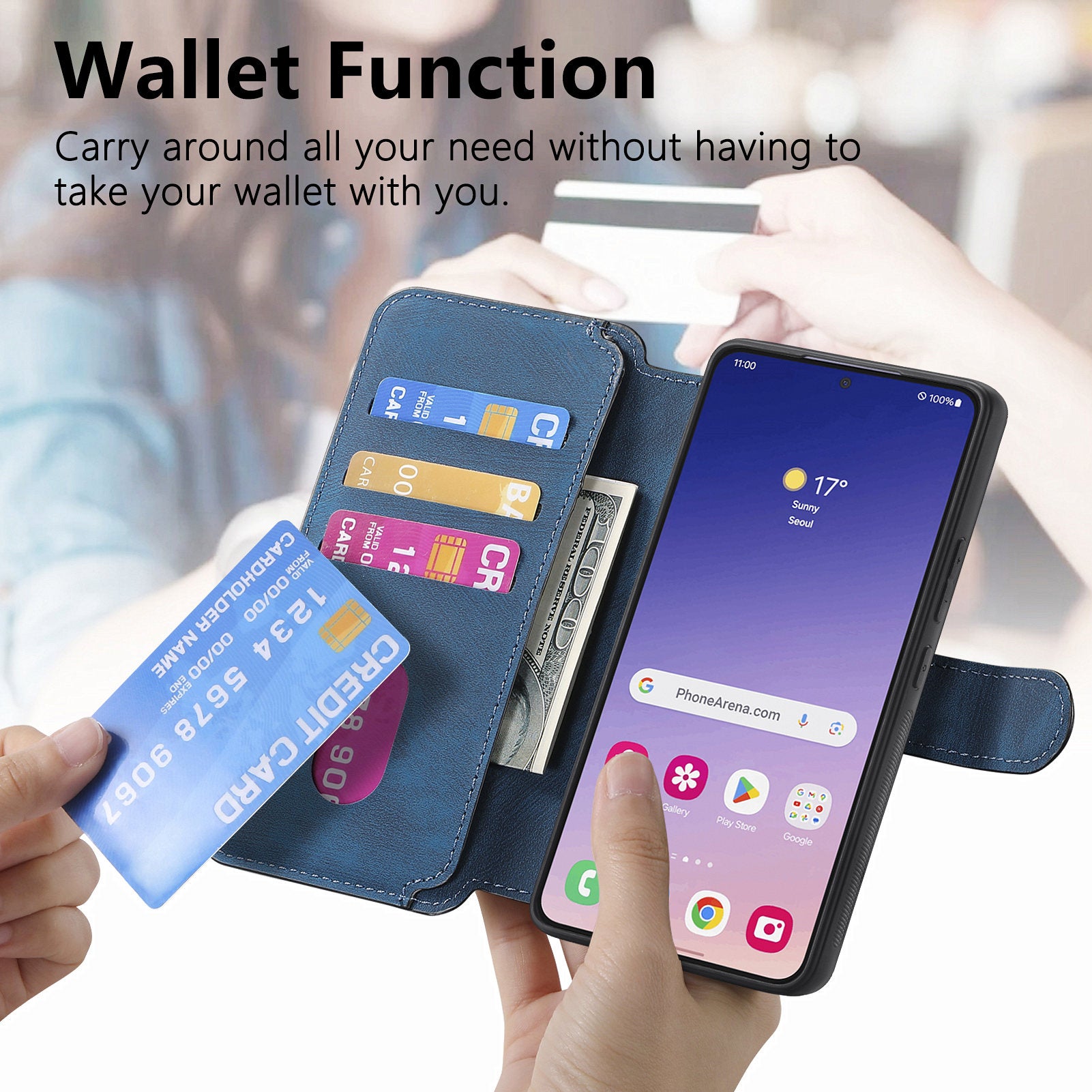 CASENEO MW-03 For Samsung Galaxy S24+ Case RFID Blocking Leather+TPU Detachable Phone Cover - Dark Blue