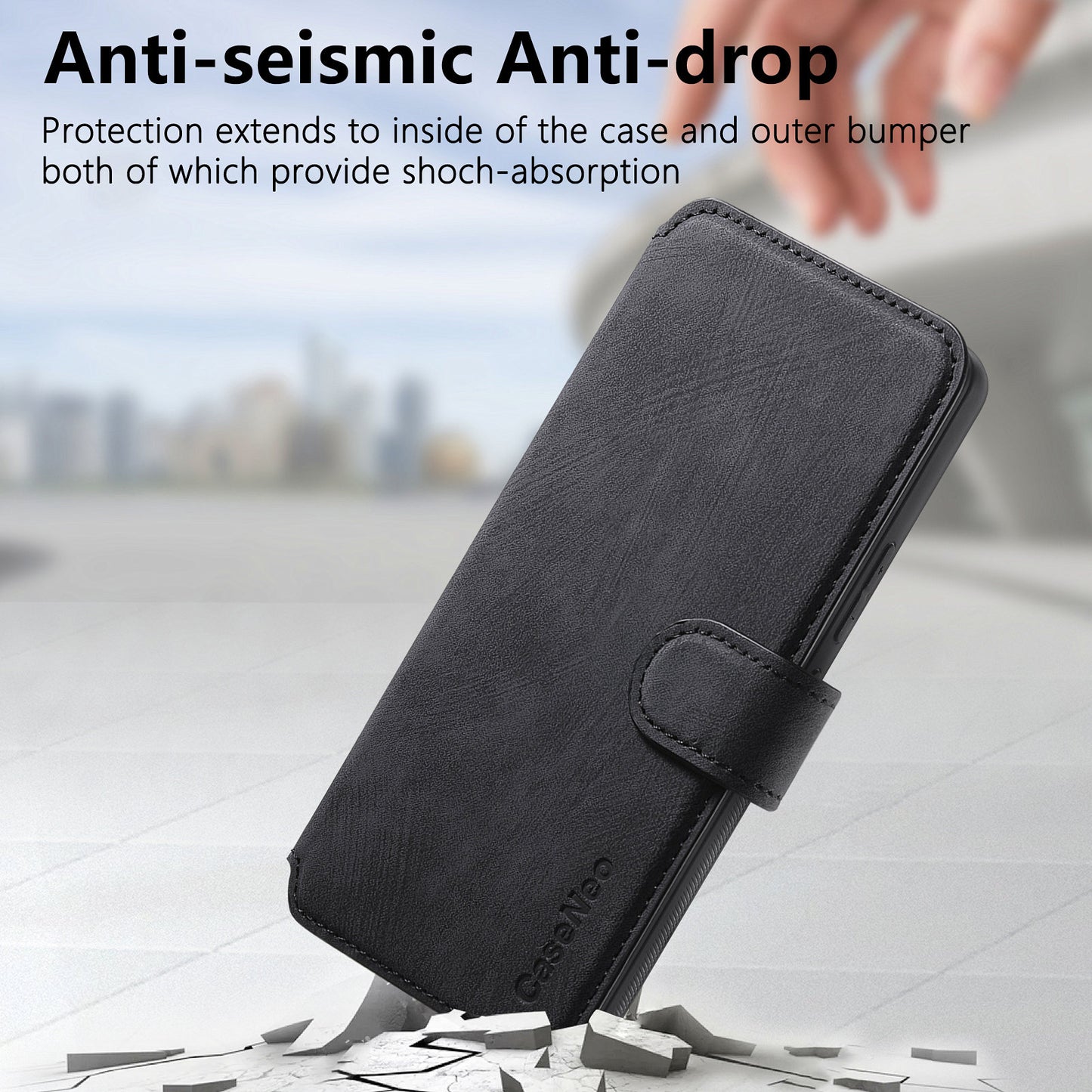 CASENEO MW-03 For Samsung Galaxy S24+ Case RFID Blocking Leather+TPU Detachable Phone Cover - Black