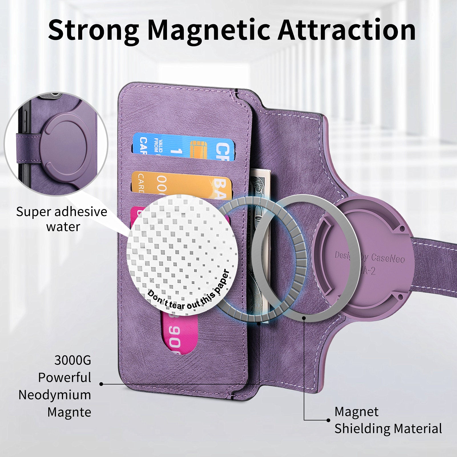 CASENEO MW-03 For Samsung Galaxy S24+ Case RFID Blocking Leather+TPU Detachable Phone Cover - Purple