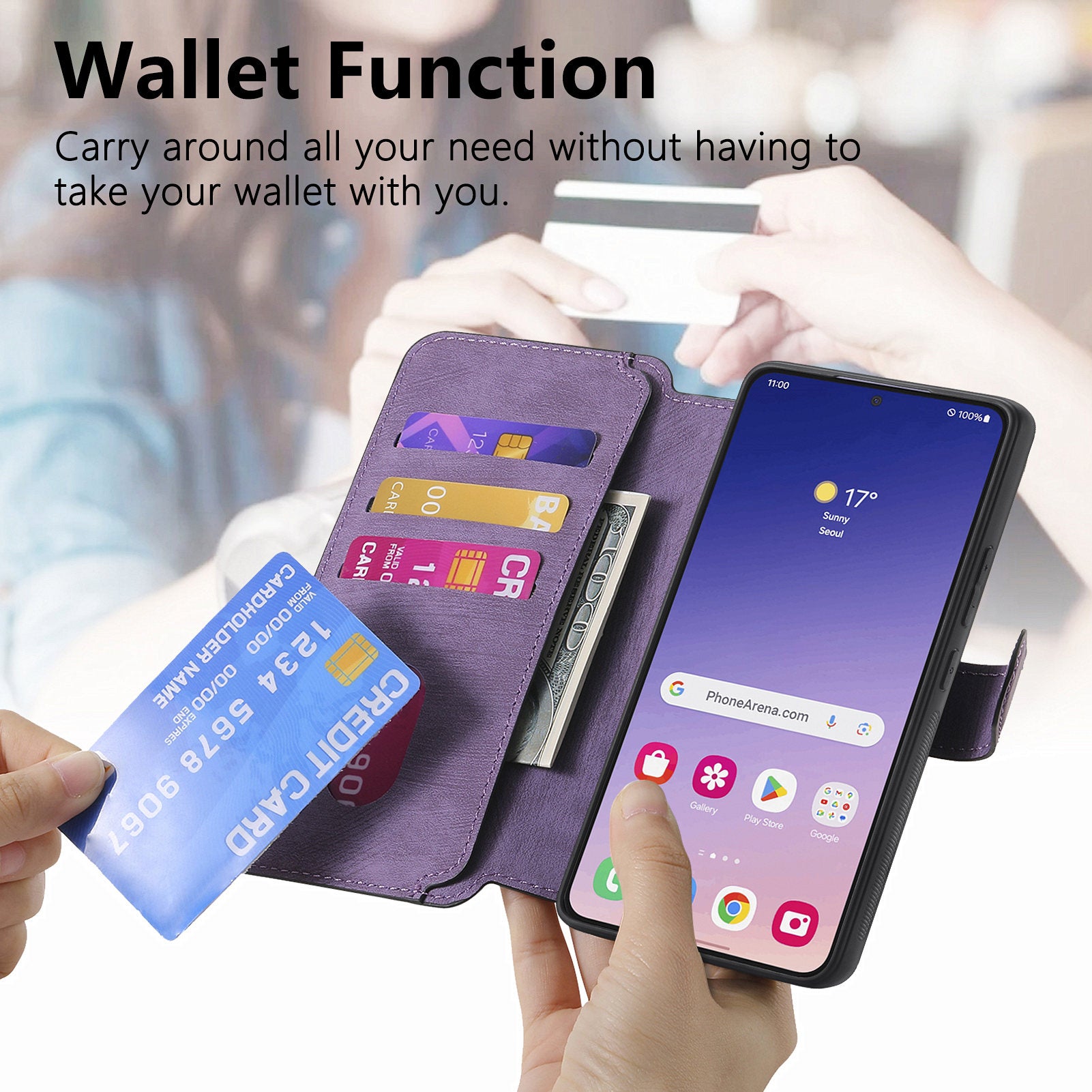 CASENEO MW-03 For Samsung Galaxy S24+ Case RFID Blocking Leather+TPU Detachable Phone Cover - Purple
