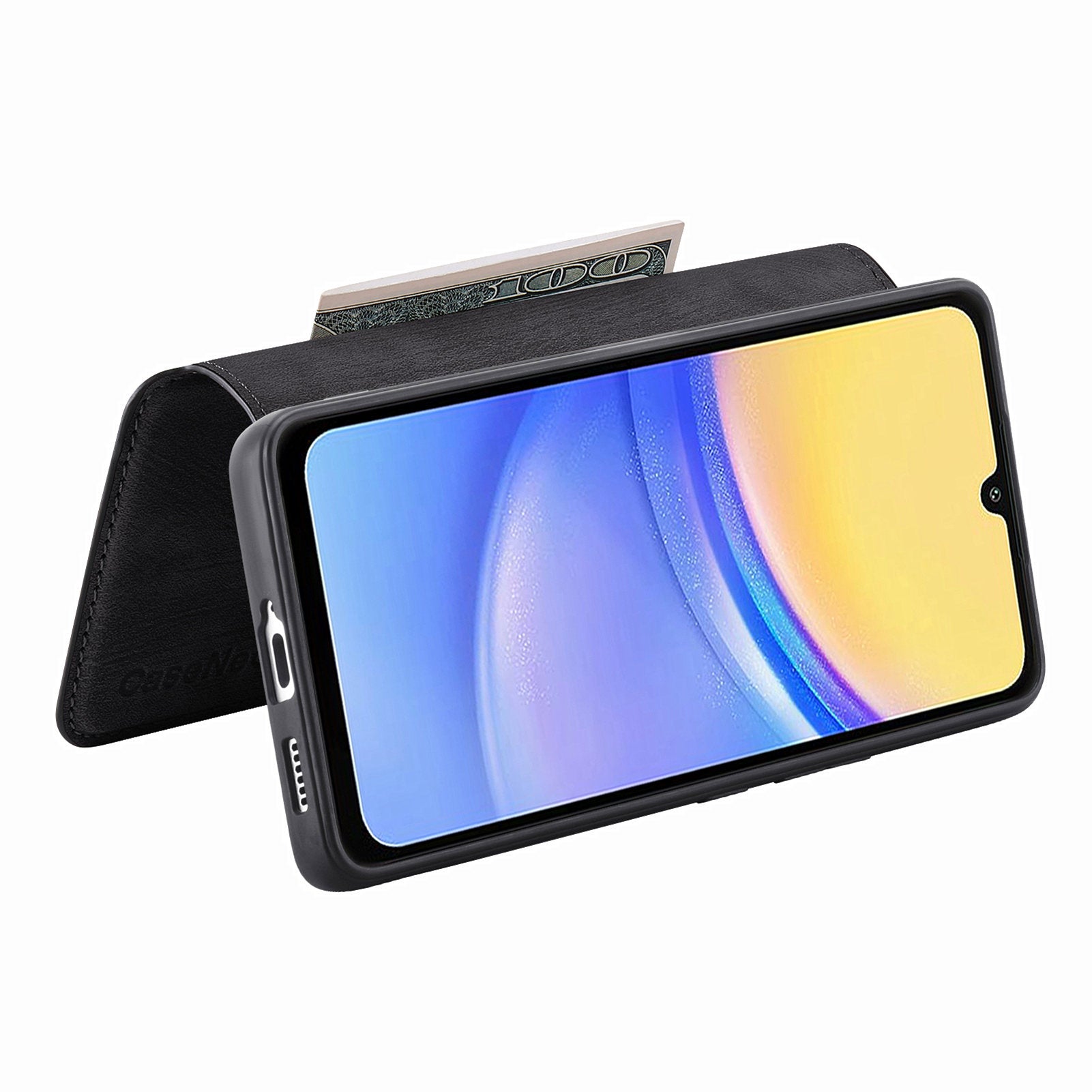 CASENEO MW-03 For Samsung Galaxy A15 4G / 5G Case Retro Leather Stand RFID Blocking Detachable Phone Cover - Black