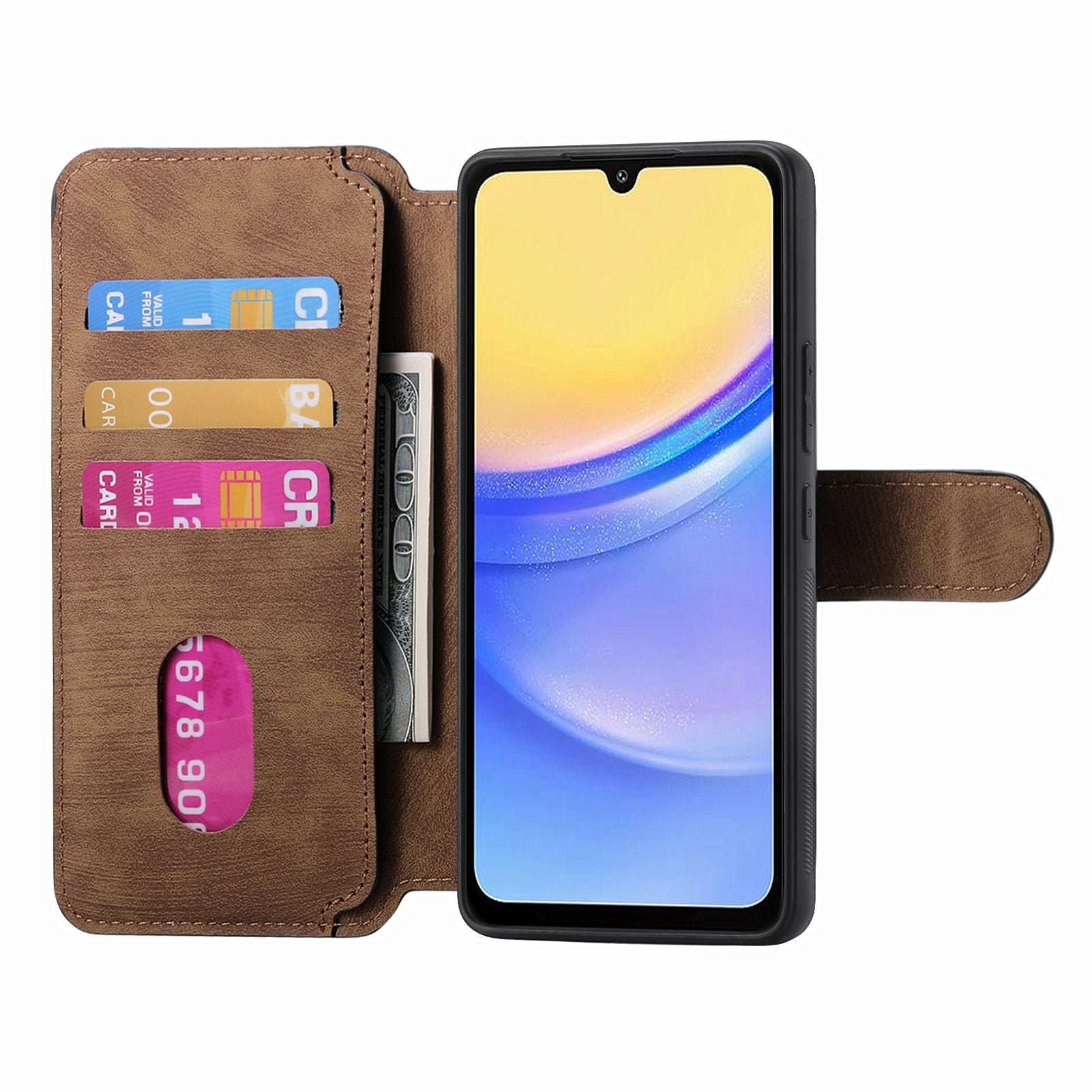 CASENEO MW-03 For Samsung Galaxy A15 4G / 5G Case Retro Leather Stand RFID Blocking Detachable Phone Cover - Brown