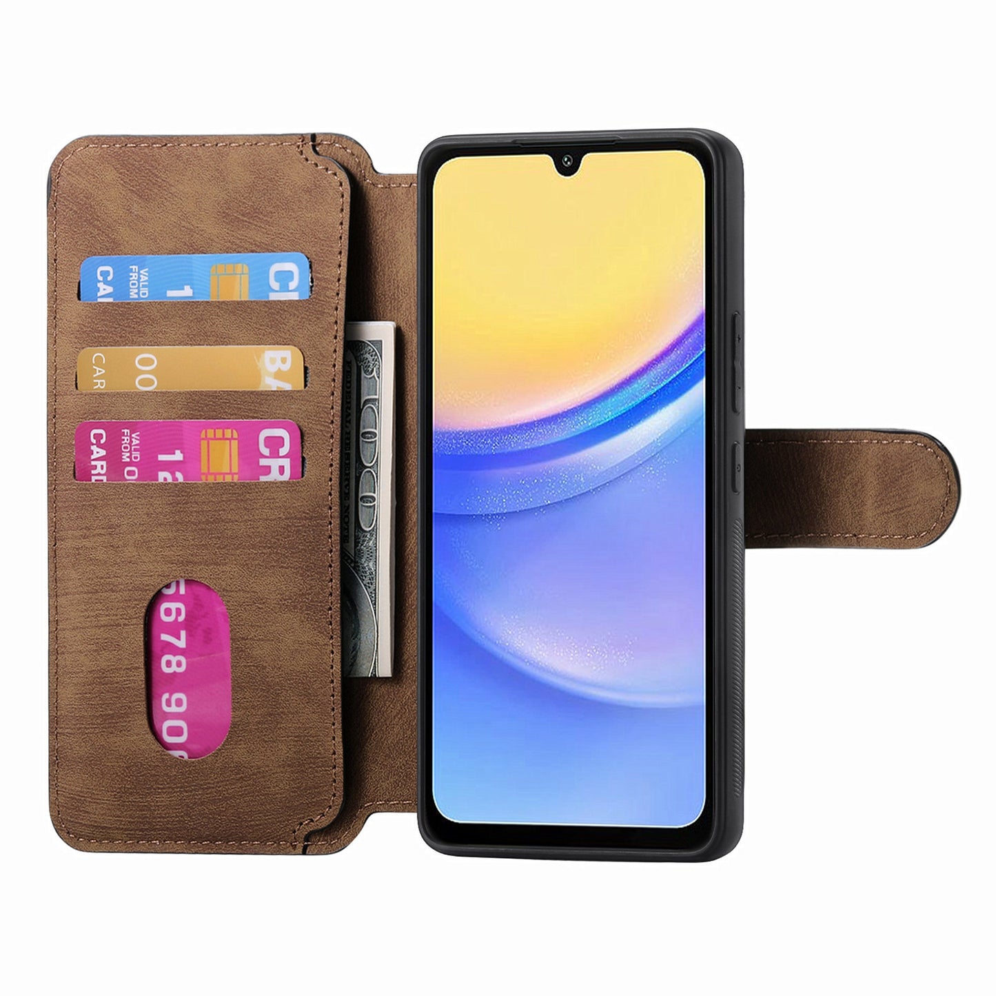 CASENEO MW-03 For Samsung Galaxy A15 4G / 5G Case Retro Leather Stand RFID Blocking Detachable Phone Cover - Brown
