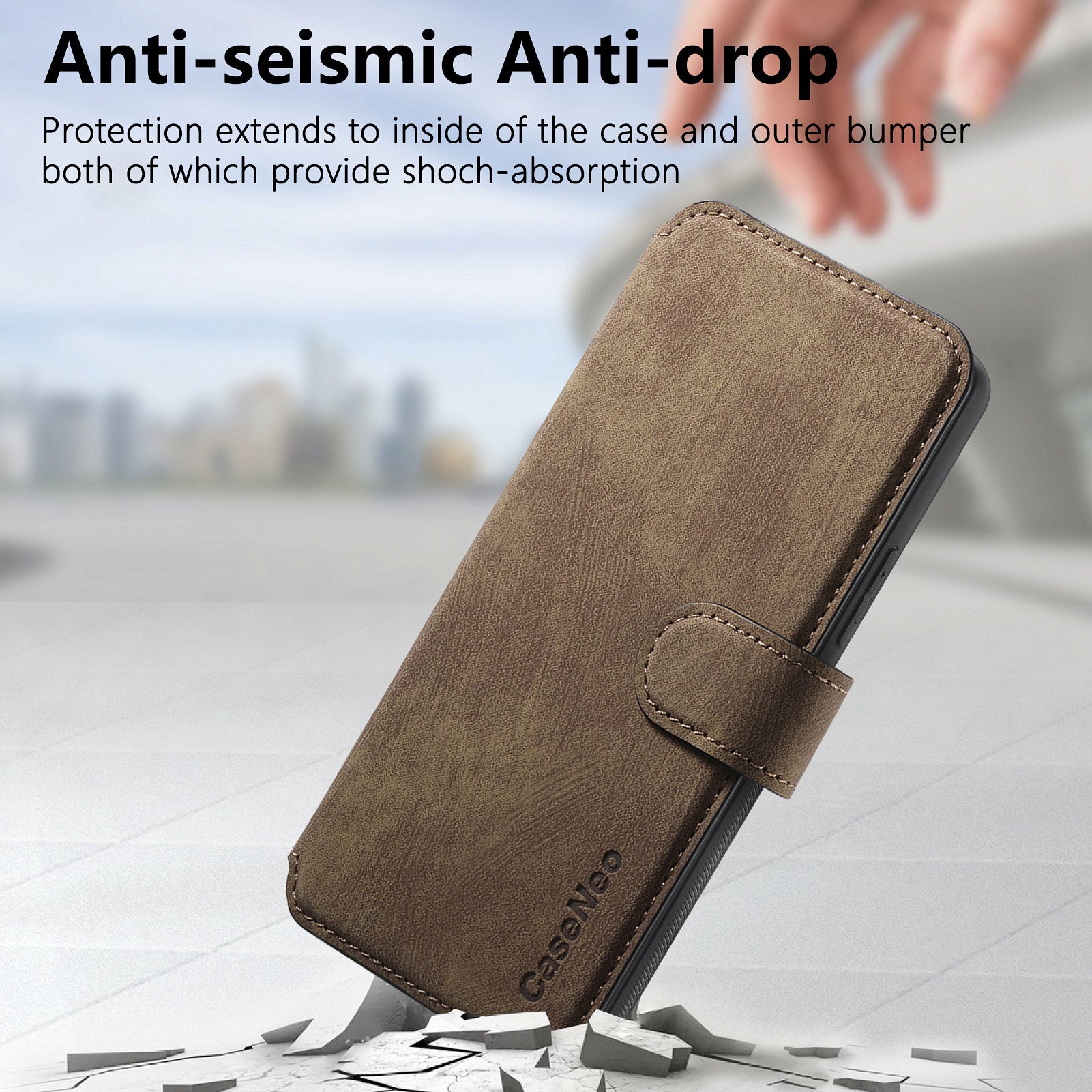 CASENEO MW-03 For Samsung Galaxy A15 4G / 5G Case Retro Leather Stand RFID Blocking Detachable Phone Cover - Brown
