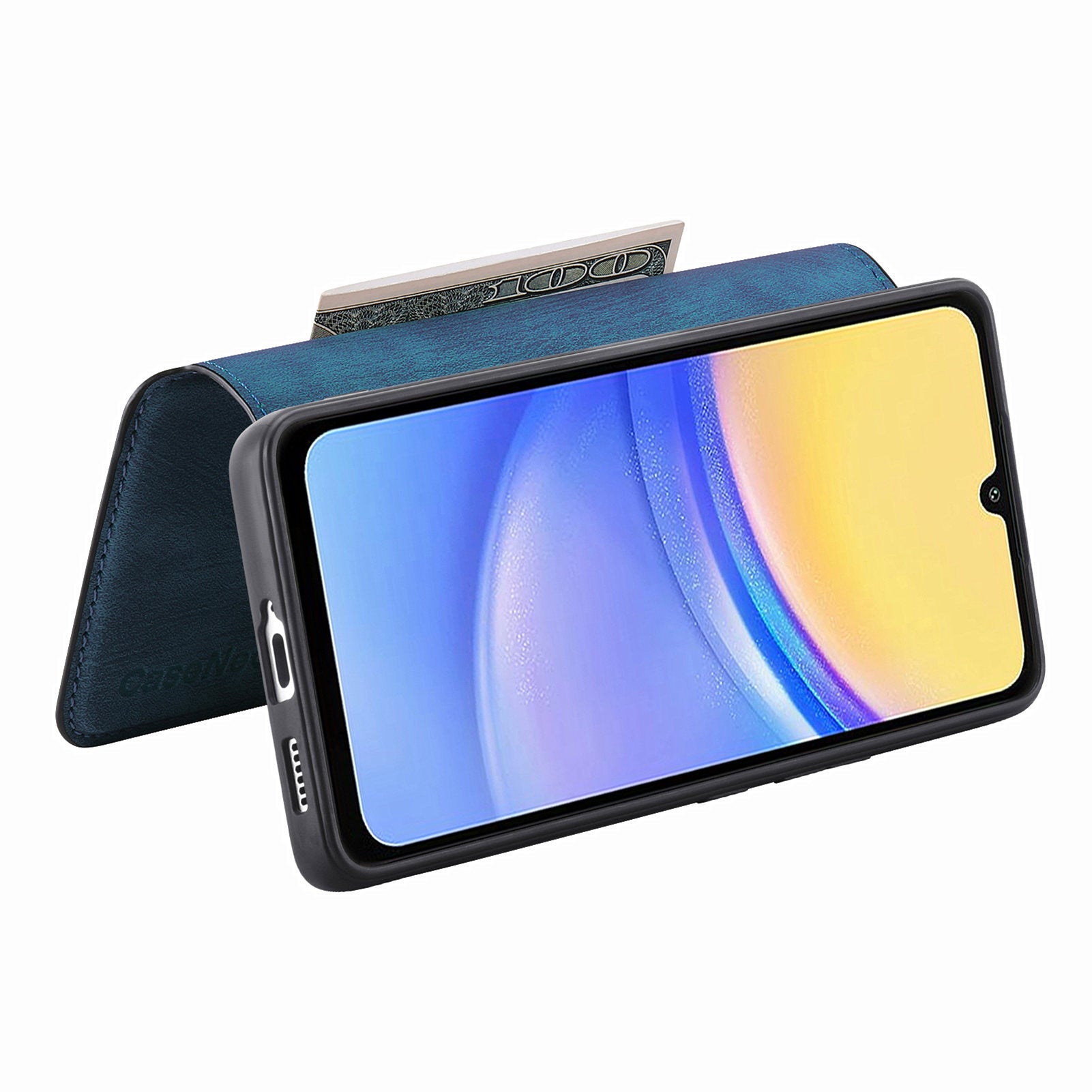CASENEO MW-03 For Samsung Galaxy A15 4G / 5G Case Retro Leather Stand RFID Blocking Detachable Phone Cover - Dark Blue