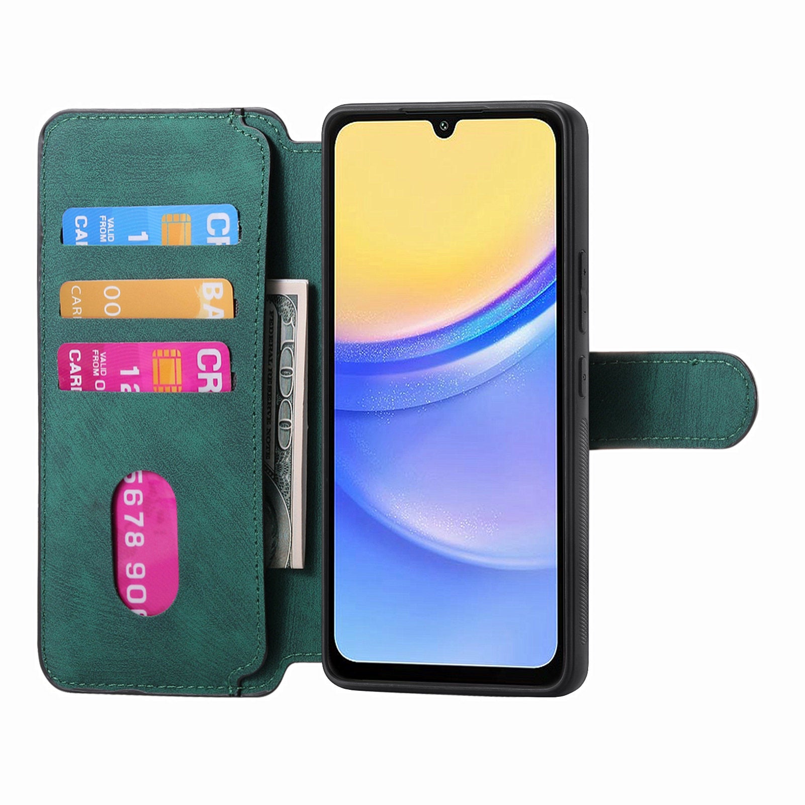 CASENEO MW-03 For Samsung Galaxy A15 4G / 5G Case Retro Leather Stand RFID Blocking Detachable Phone Cover - Green