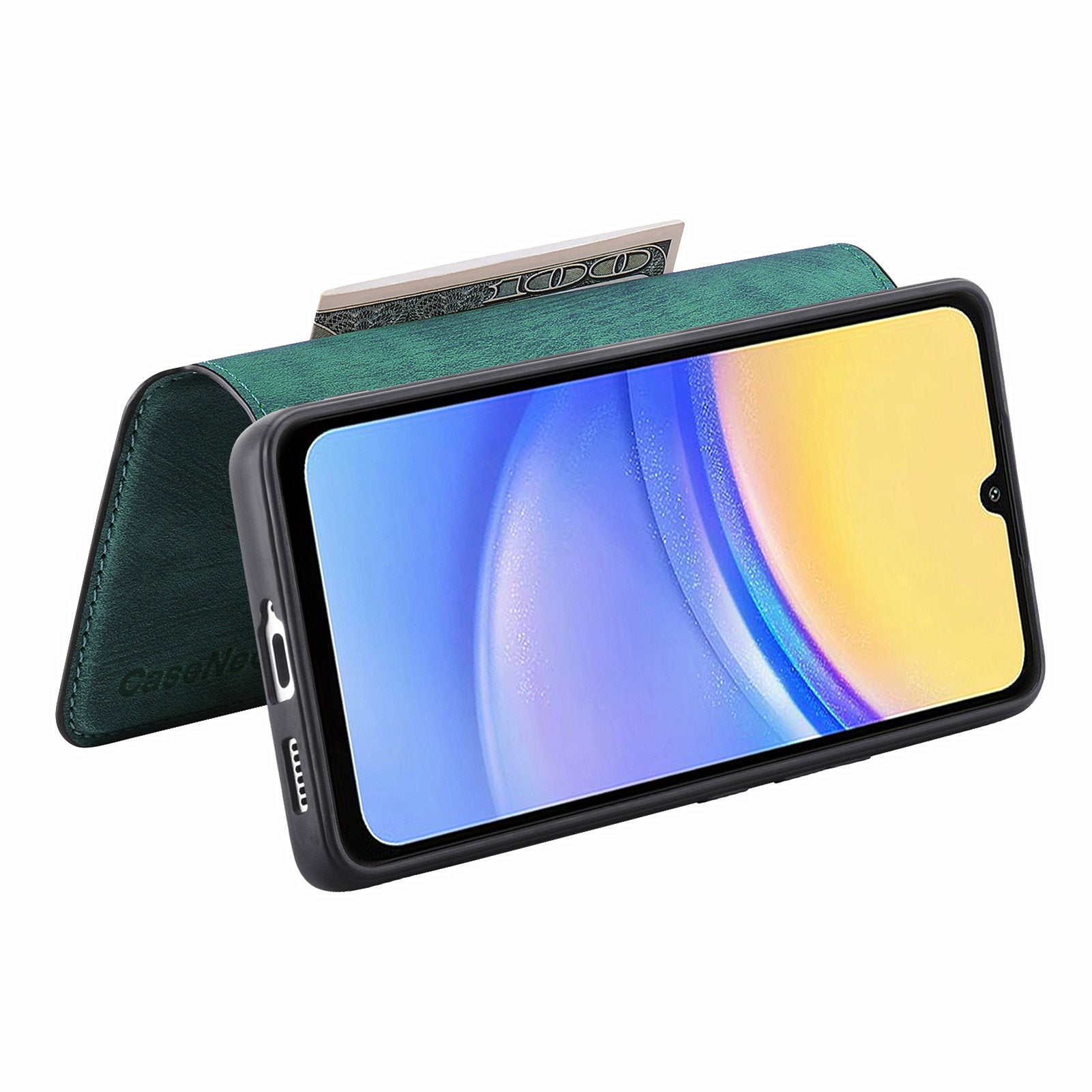 CASENEO MW-03 For Samsung Galaxy A15 4G / 5G Case Retro Leather Stand RFID Blocking Detachable Phone Cover - Green