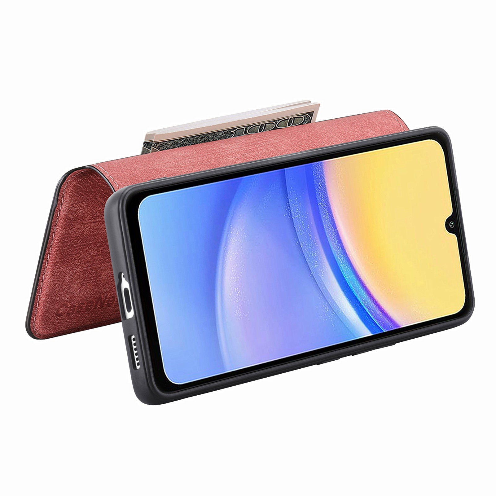 CASENEO MW-03 For Samsung Galaxy A15 4G / 5G Case Retro Leather Stand RFID Blocking Detachable Phone Cover - Pink