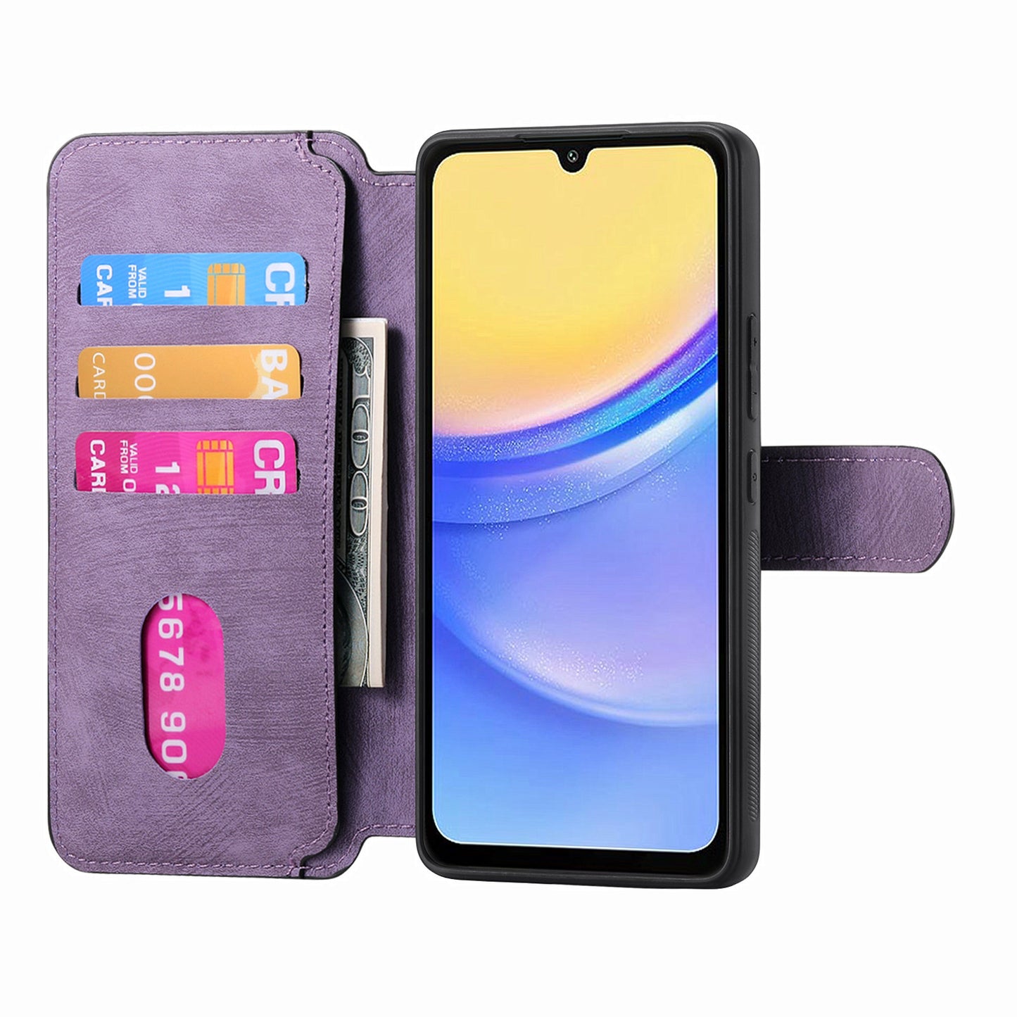 CASENEO MW-03 For Samsung Galaxy A15 4G / 5G Case Retro Leather Stand RFID Blocking Detachable Phone Cover - Purple