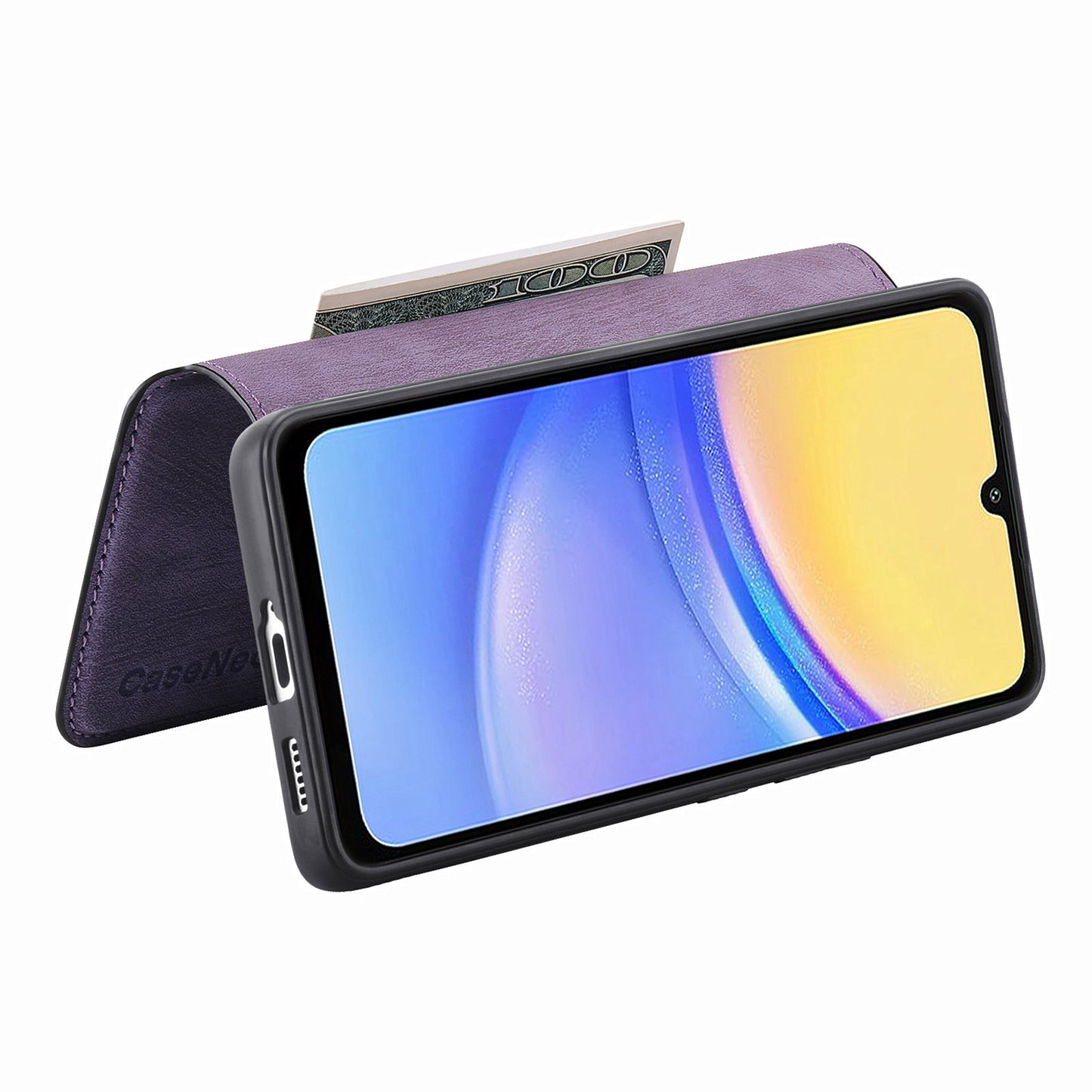 CASENEO MW-03 For Samsung Galaxy A15 4G / 5G Case Retro Leather Stand RFID Blocking Detachable Phone Cover - Purple