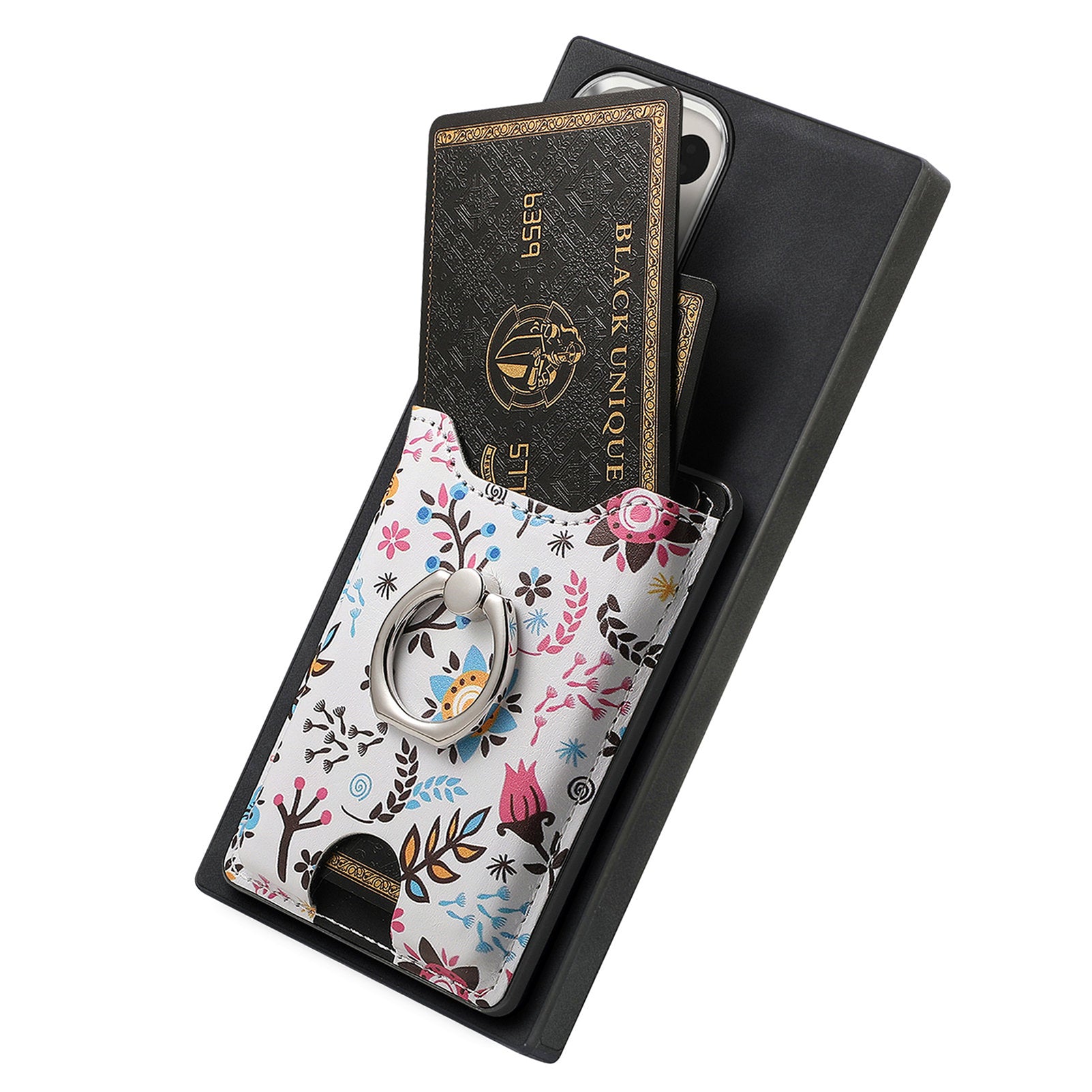 E4 for Samsung Galaxy S24 Ultra Case Leather Coated TPU Pattern Phone Cover with Ring Holder - Black