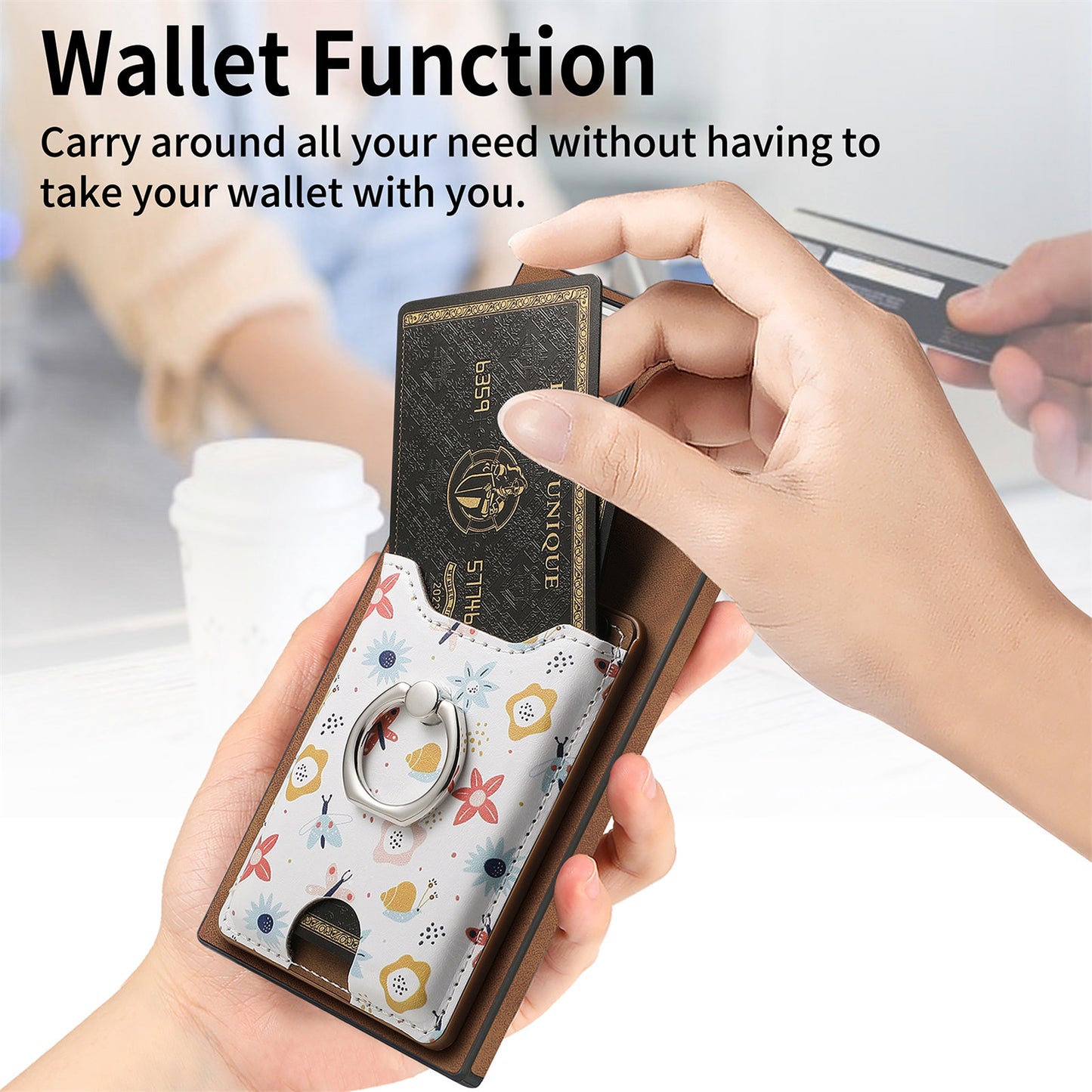 E4 for Samsung Galaxy S24 Ultra Case Leather Coated TPU Pattern Phone Cover with Ring Holder - Brown