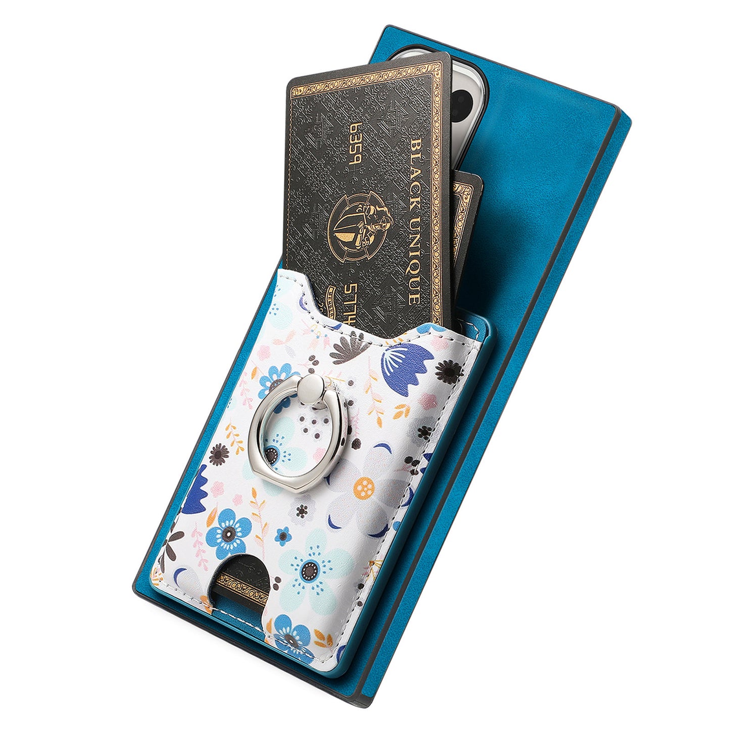 E4 for Samsung Galaxy S22 Ultra 5G Case with Card Holder Leather Coated TPU Kickstand Phone Cover - Blue