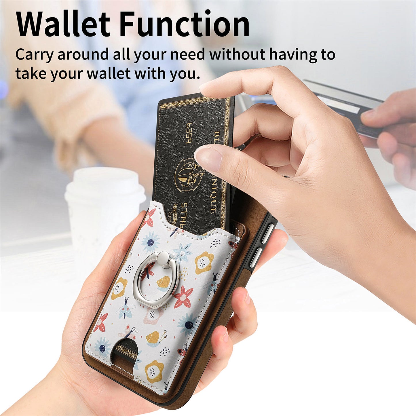E4 for Samsung Galaxy S21 FE 5G Case Kickstand Leather Coated TPU Pattern Back Cover - Brown