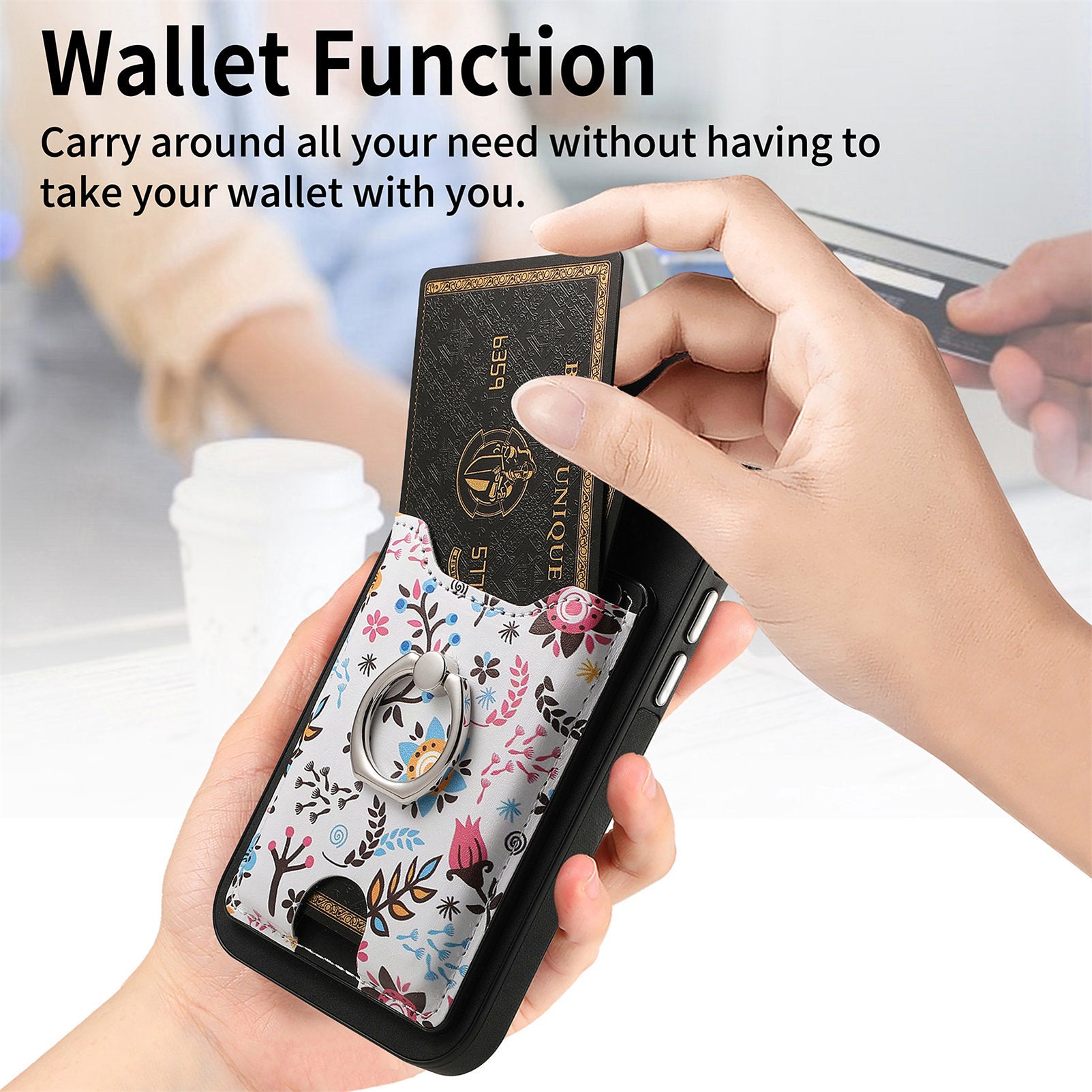 E4 for Samsung Galaxy S21 FE 5G Case Kickstand Leather Coated TPU Pattern Back Cover - Black
