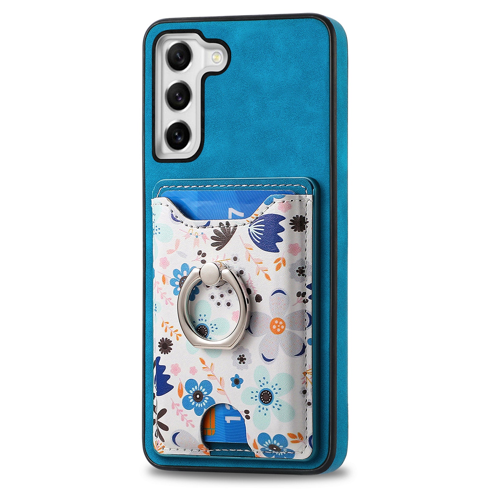 E4 for Samsung Galaxy S21 FE 5G Case Kickstand Leather Coated TPU Pattern Back Cover - Blue
