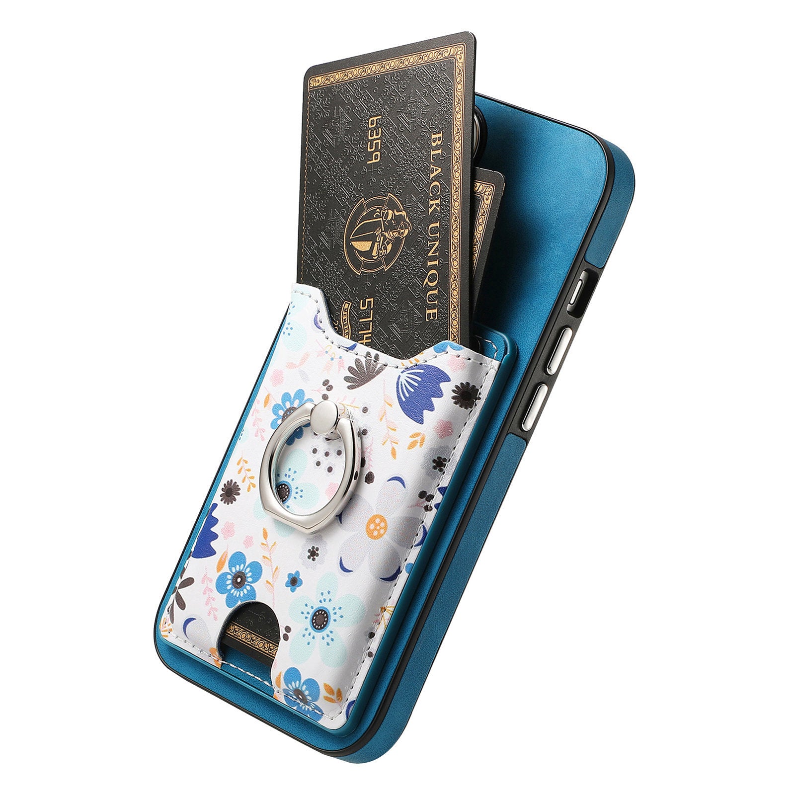 E4 for Samsung Galaxy S21 FE 5G Case Kickstand Leather Coated TPU Pattern Back Cover - Blue