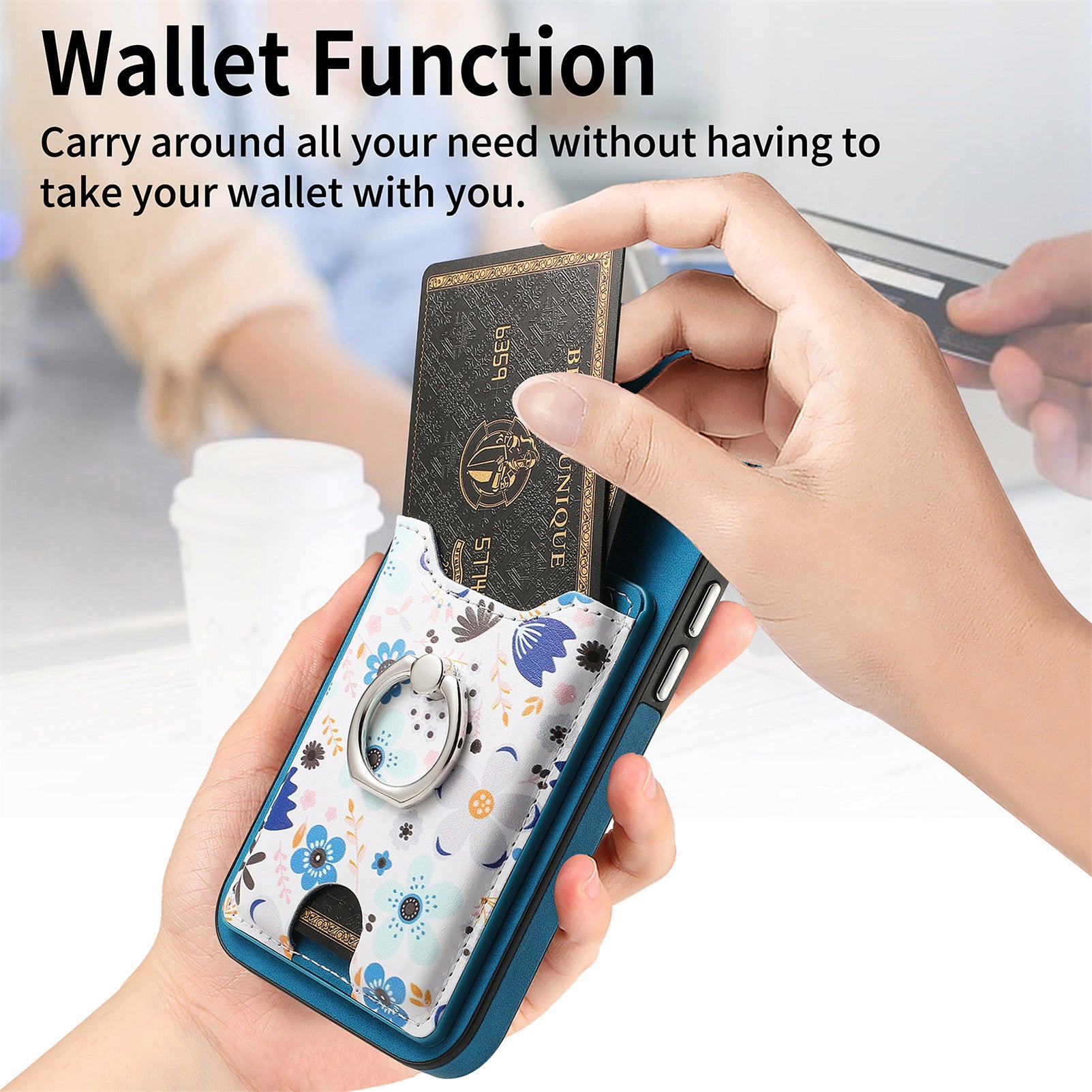 E4 for Samsung Galaxy S21 FE 5G Case Kickstand Leather Coated TPU Pattern Back Cover - Blue