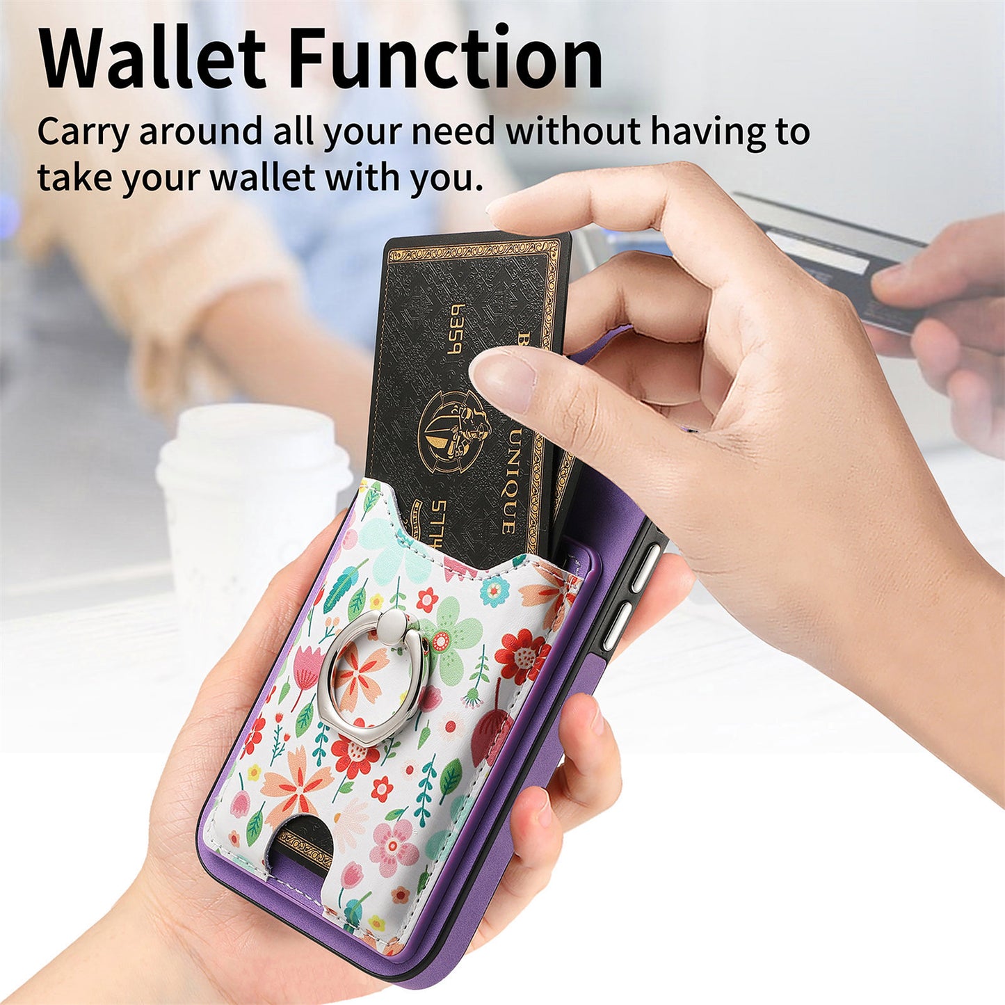 E4 for Samsung Galaxy S21 FE 5G Case Kickstand Leather Coated TPU Pattern Back Cover - Purple