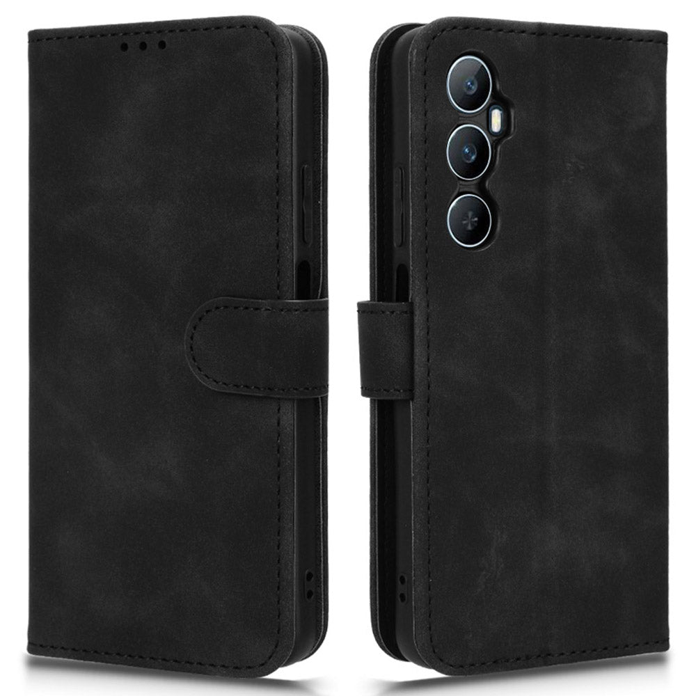 For Realme C65 4G Case PU Leather Skin Touch Feeling Wallet Phone Cover - Black