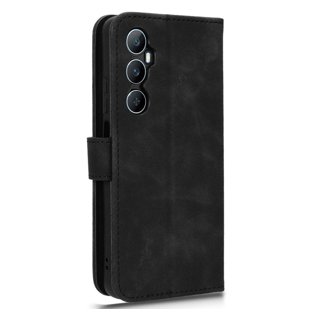 For Realme C65 4G Case PU Leather Skin Touch Feeling Wallet Phone Cover - Black