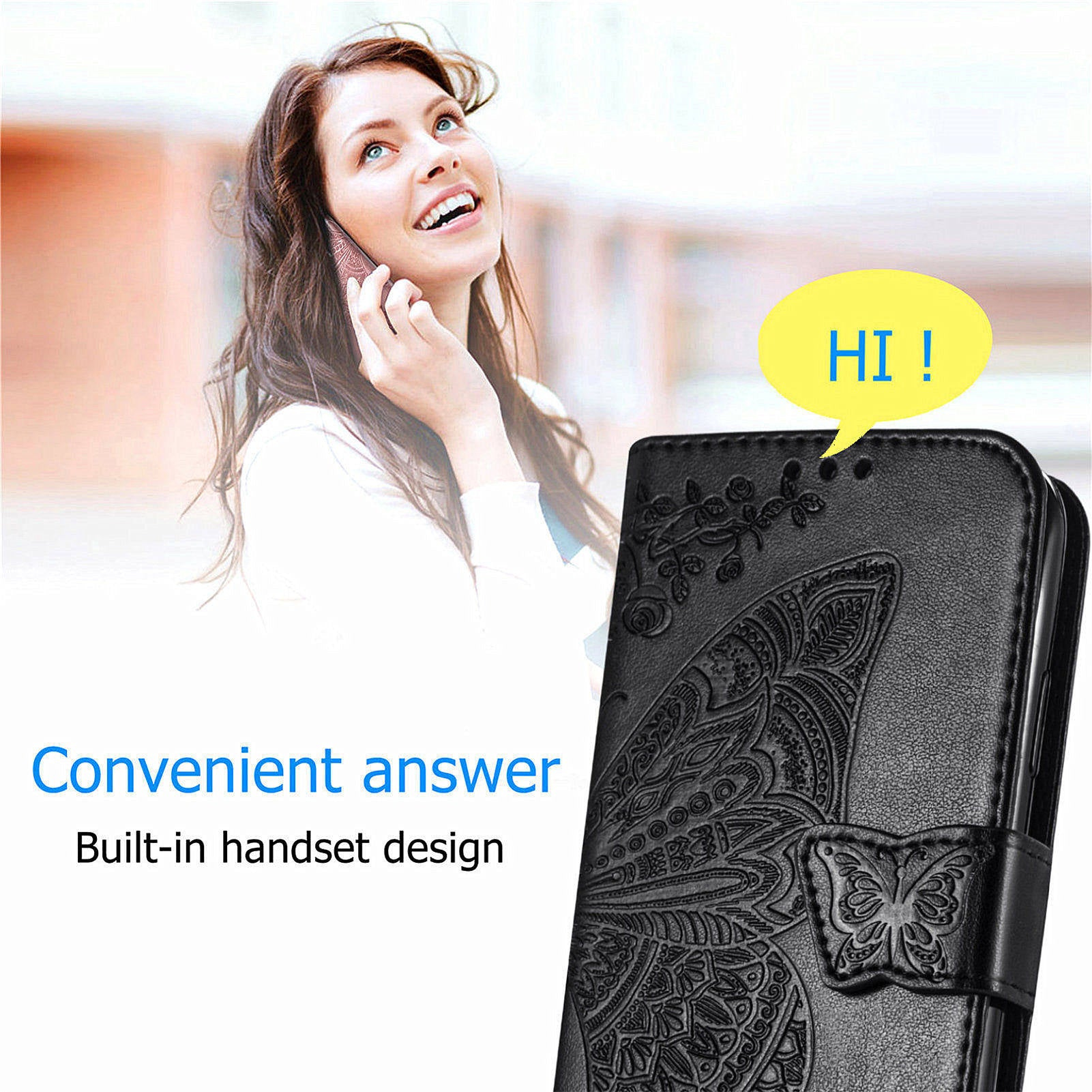 For Samsung Galaxy M15 5G Case Butterfly Pattern PU Leather Hand Strap Wallet Purse Phone Cover - Black