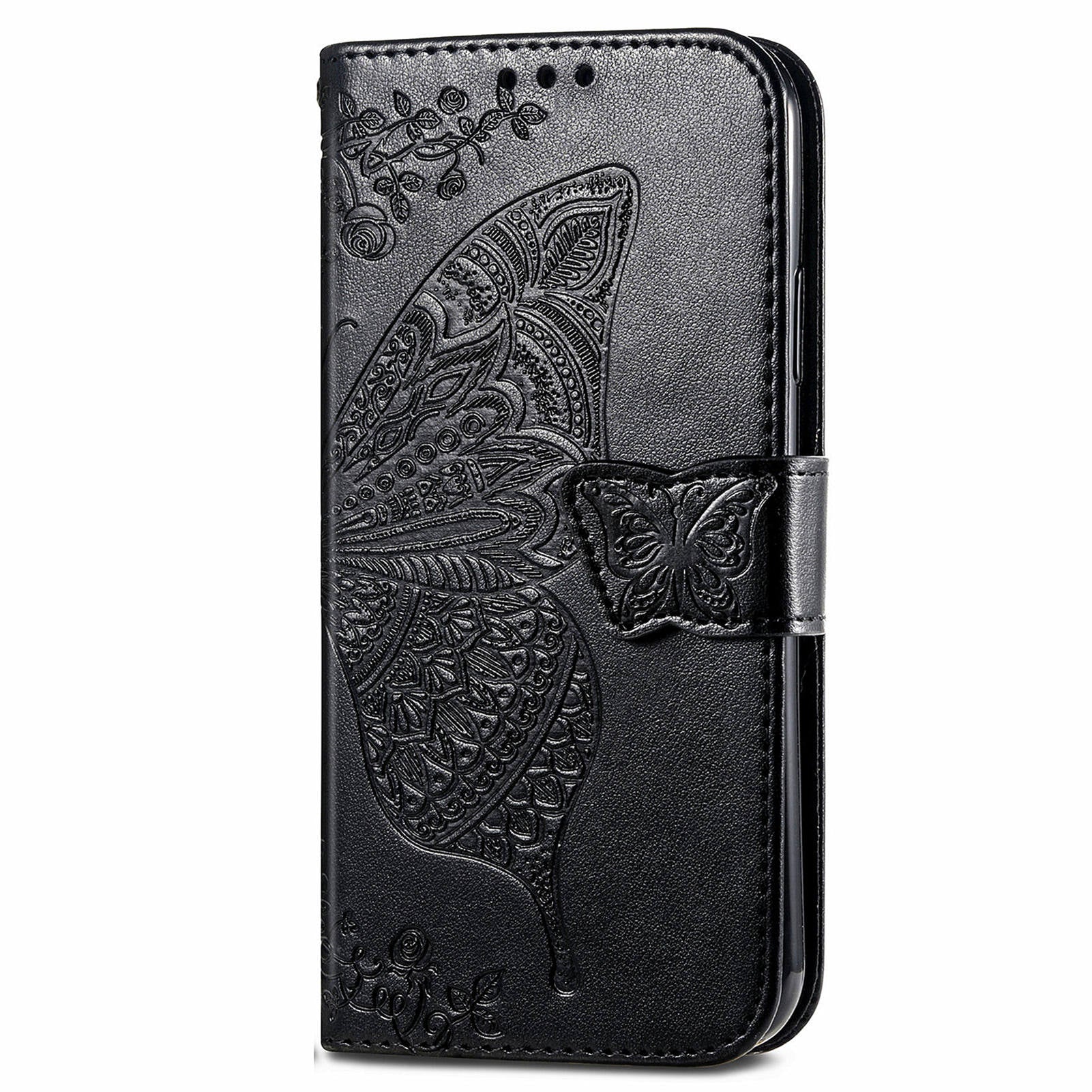 For Samsung Galaxy M15 5G Case Butterfly Pattern PU Leather Hand Strap Wallet Purse Phone Cover - Black