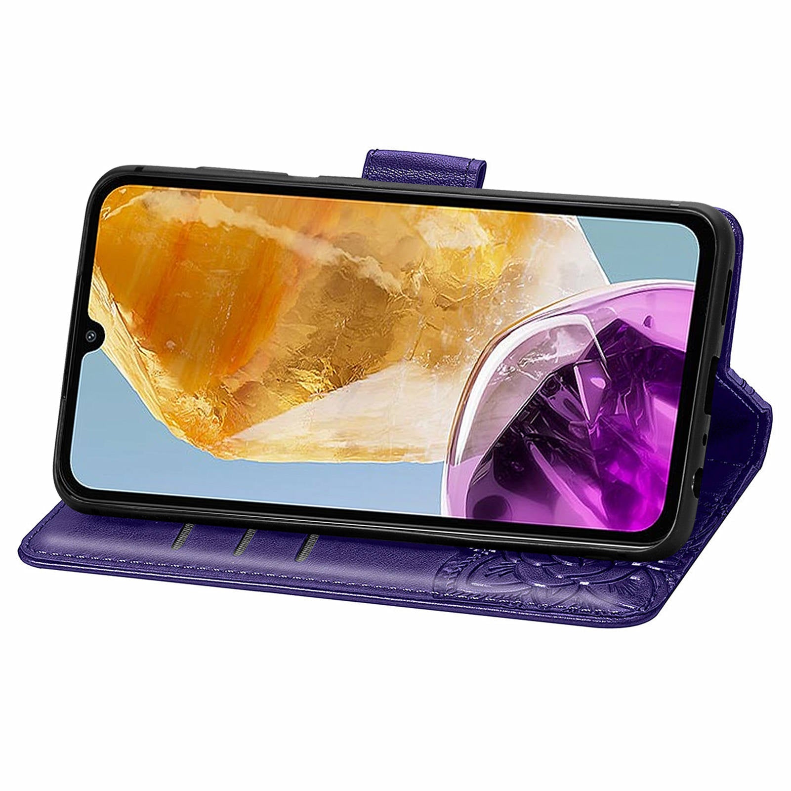For Samsung Galaxy M15 5G Case Butterfly Pattern PU Leather Hand Strap Wallet Purse Phone Cover - Dark Purple