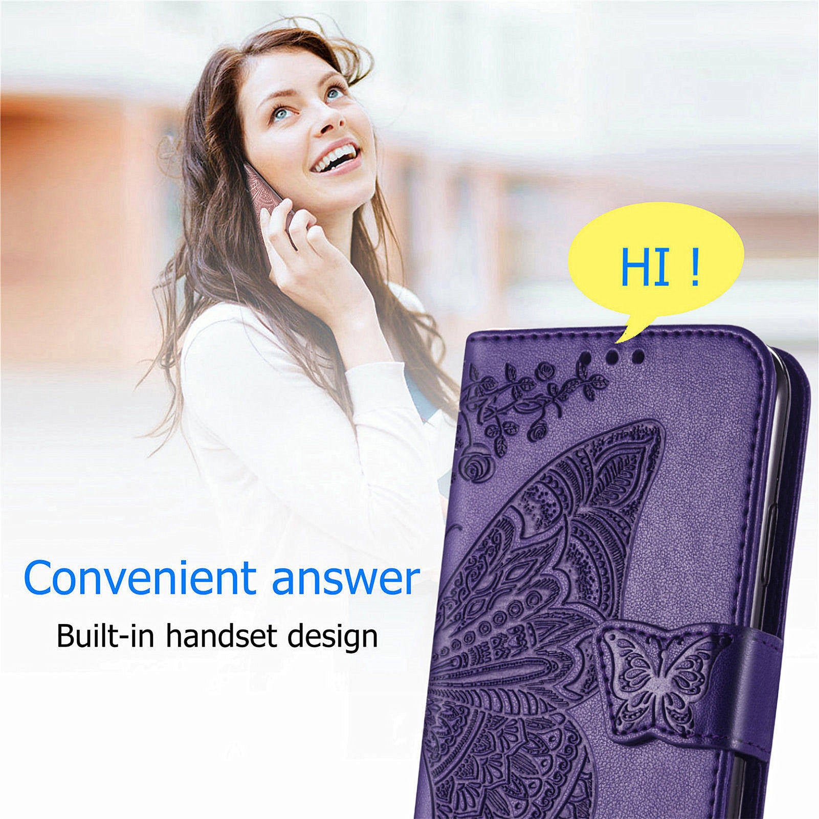 For Samsung Galaxy M15 5G Case Butterfly Pattern PU Leather Hand Strap Wallet Purse Phone Cover - Dark Purple