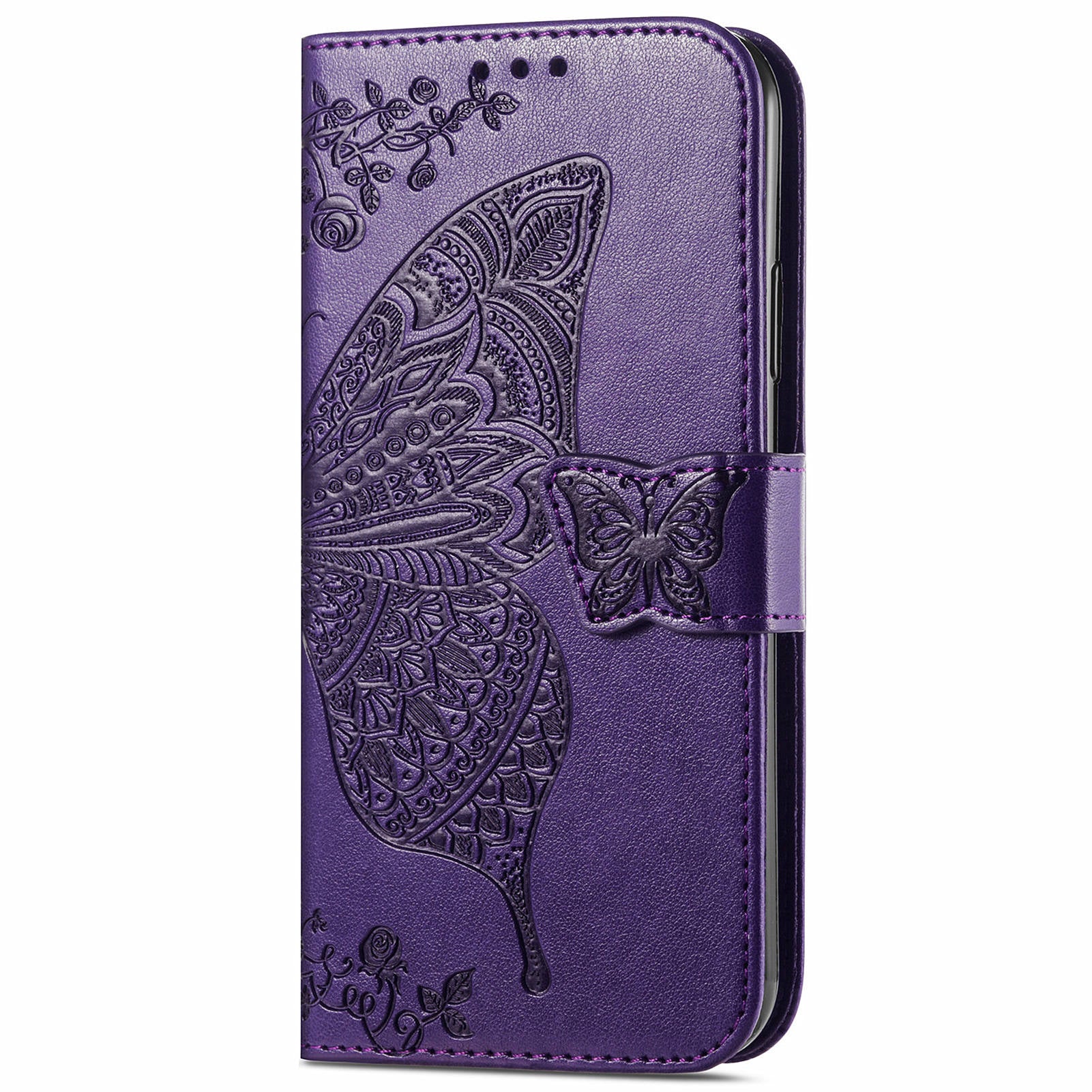 For Samsung Galaxy M15 5G Case Butterfly Pattern PU Leather Hand Strap Wallet Purse Phone Cover - Dark Purple