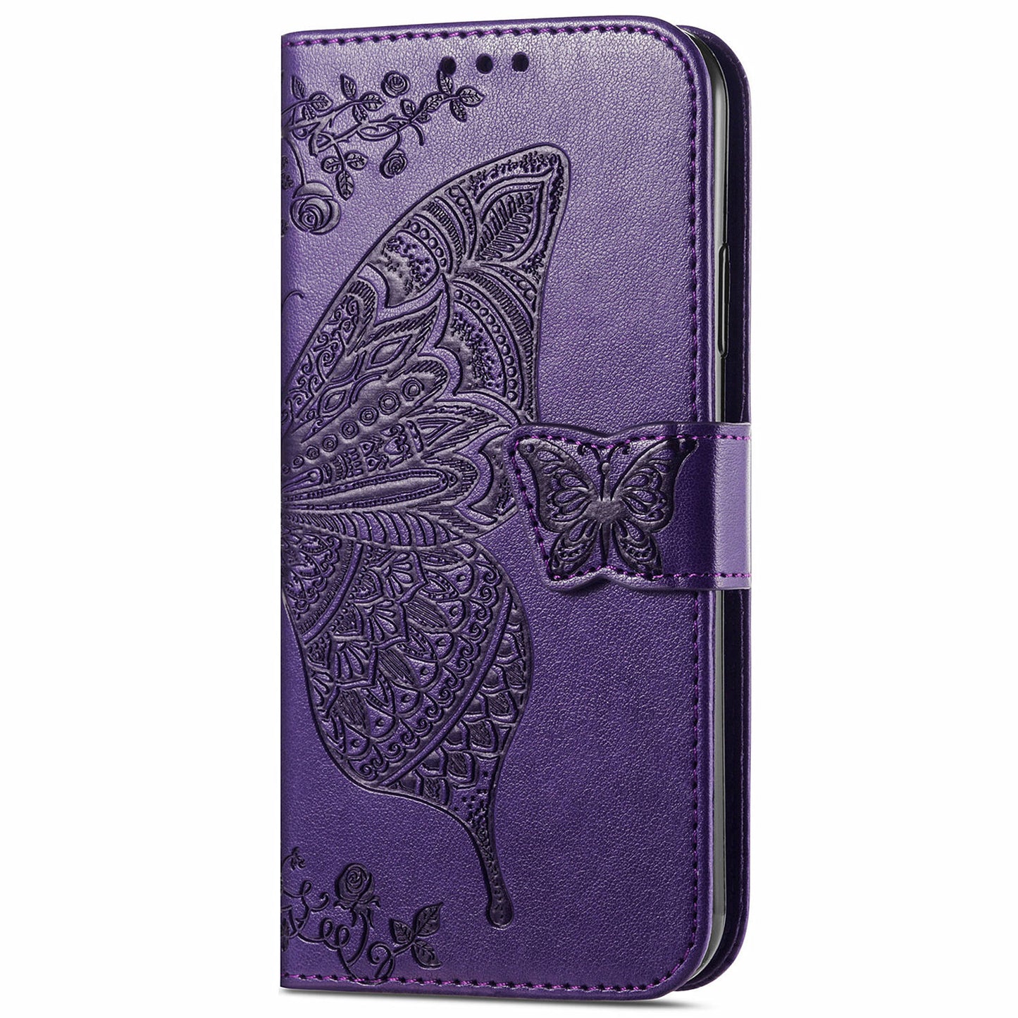 For Samsung Galaxy M15 5G Case Butterfly Pattern PU Leather Hand Strap Wallet Purse Phone Cover - Dark Purple
