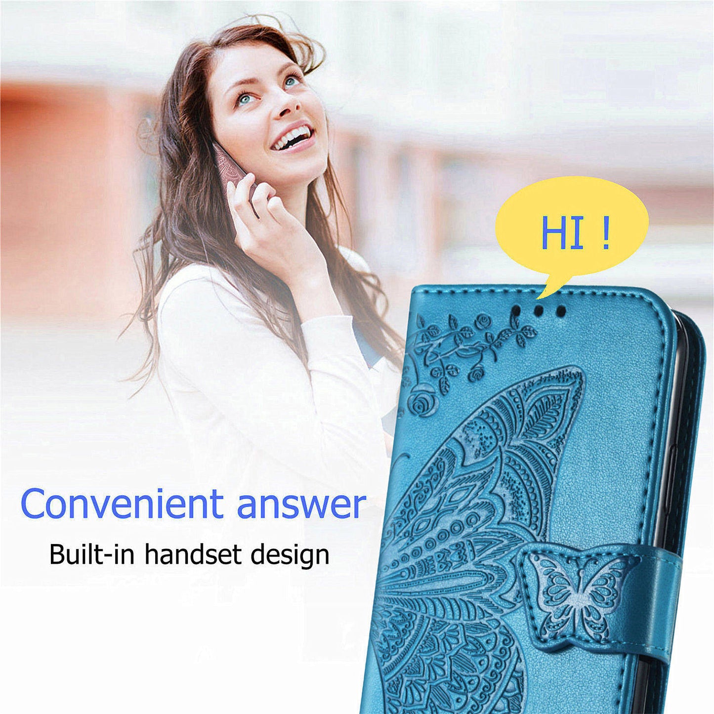 For Samsung Galaxy M15 5G Case Butterfly Pattern PU Leather Hand Strap Wallet Purse Phone Cover - Blue